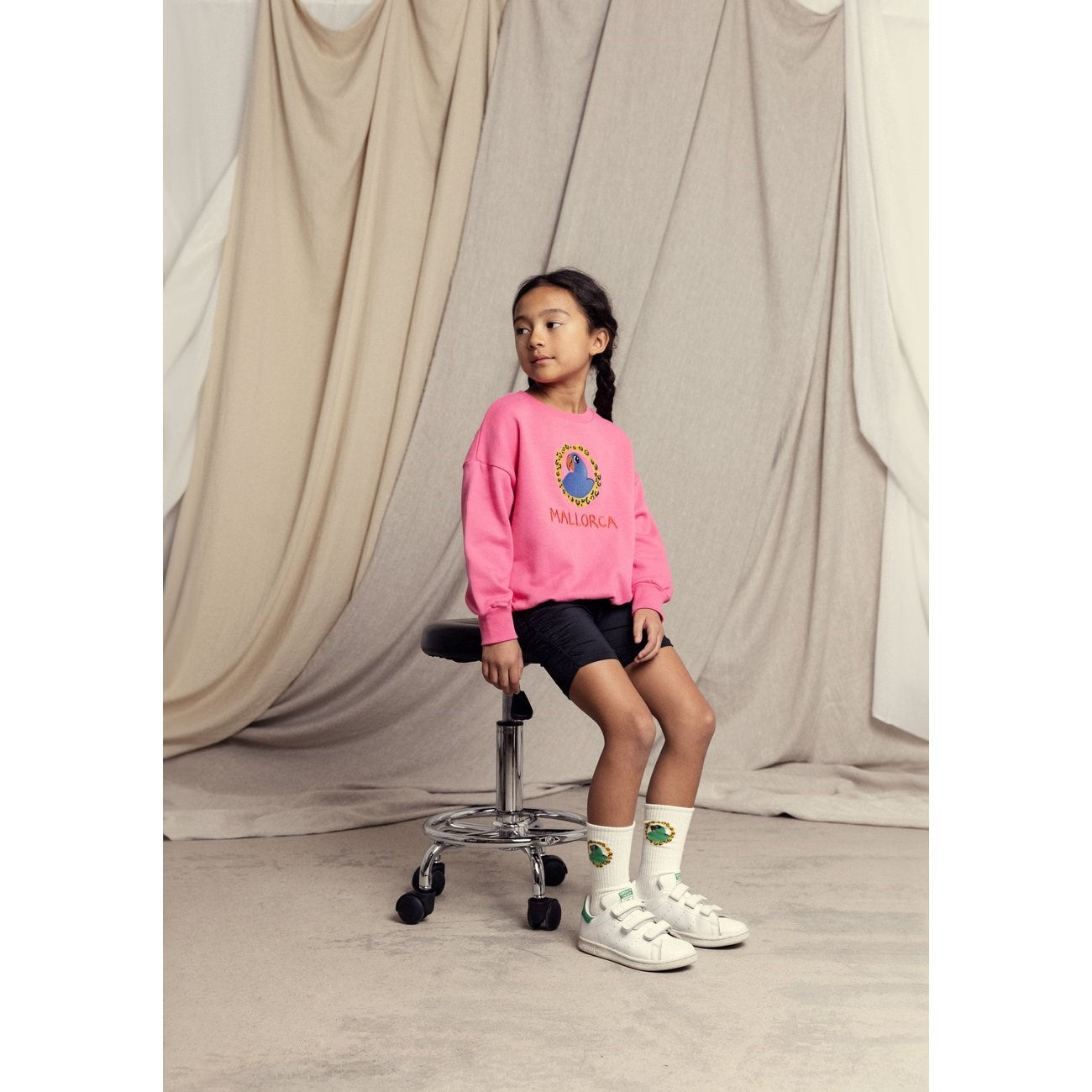 Mini Rodini Pink Parrot Embroidery Sweatshirt