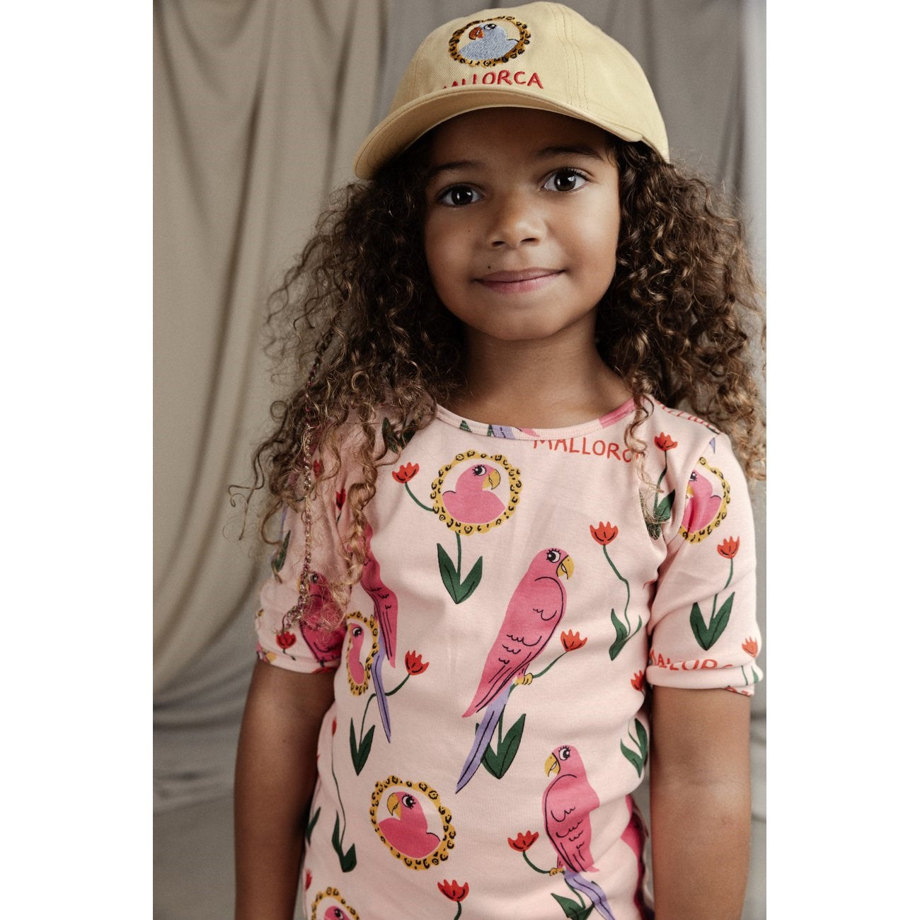 Mini Rodini Yellow Parrot Embroidery Soft Cap