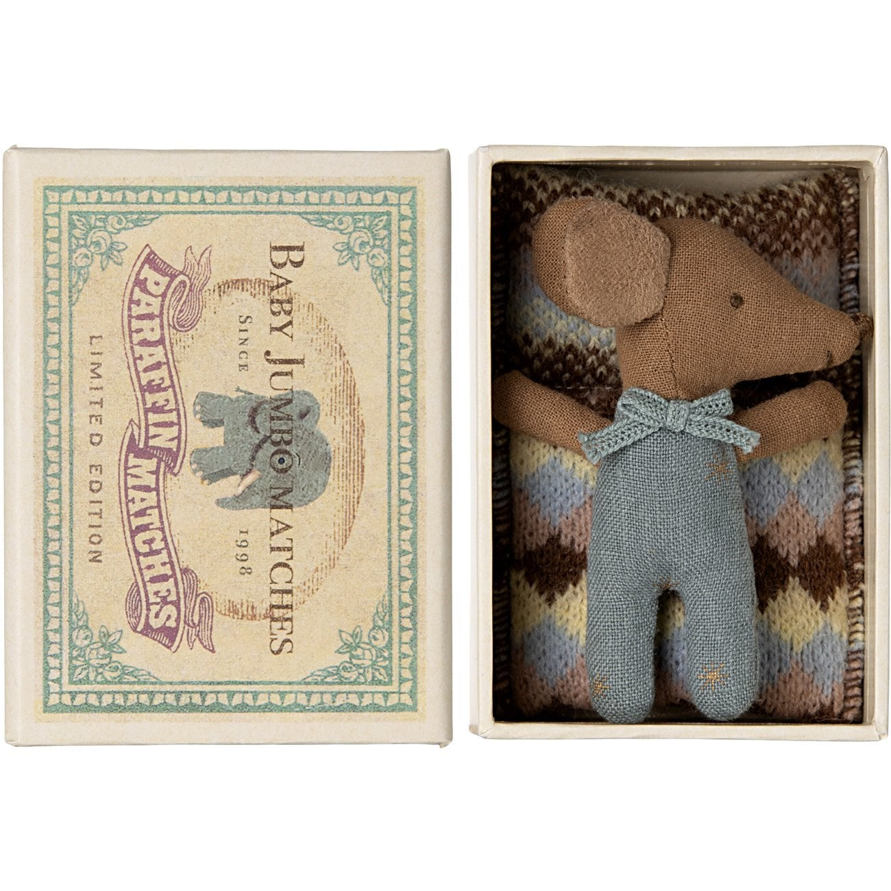 Maileg Sleeping/Awake Baby Mice in Matchbox - Blue