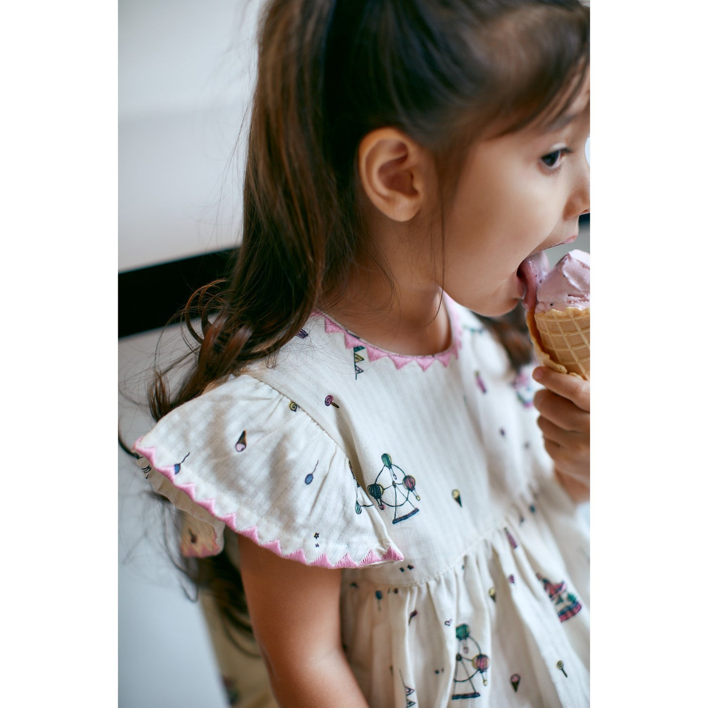 Copenhagen Colors Cream Tivoli Print Printed Dress W. Ruffle Sleeves