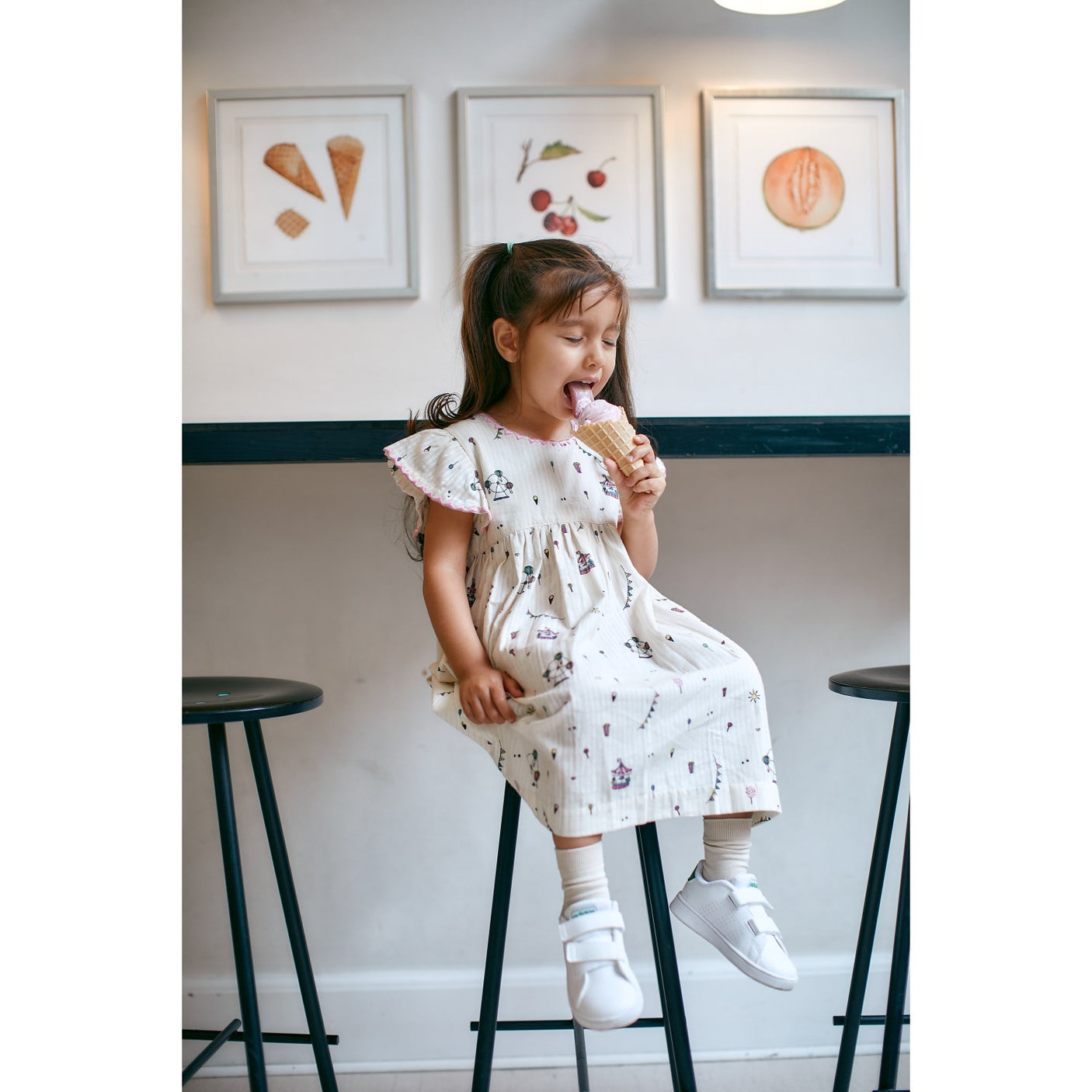 Copenhagen Colors Cream Tivoli Print Printed Dress W. Ruffle Sleeves