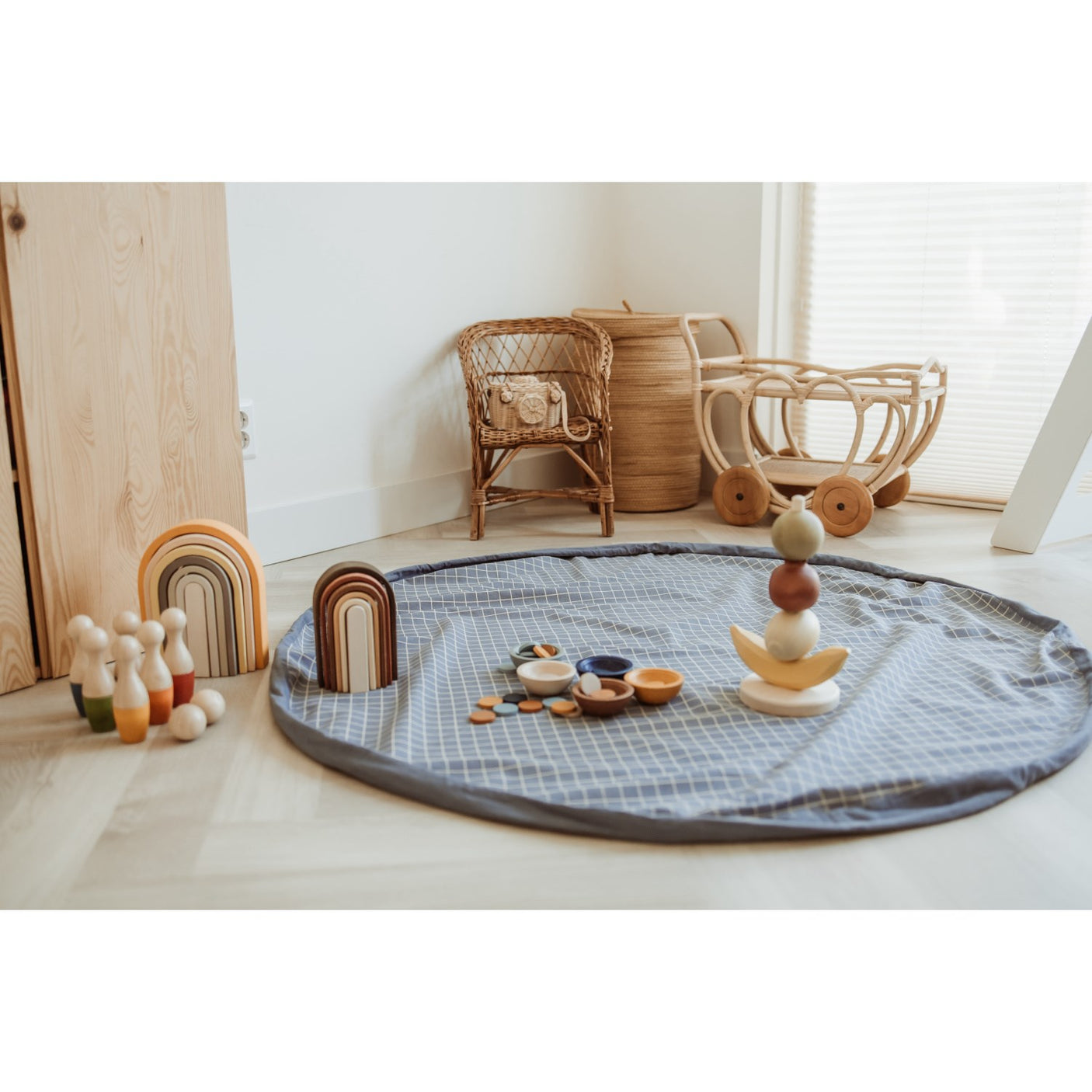 Play&Go Organic Grid Blue 2-in-1 Playmat