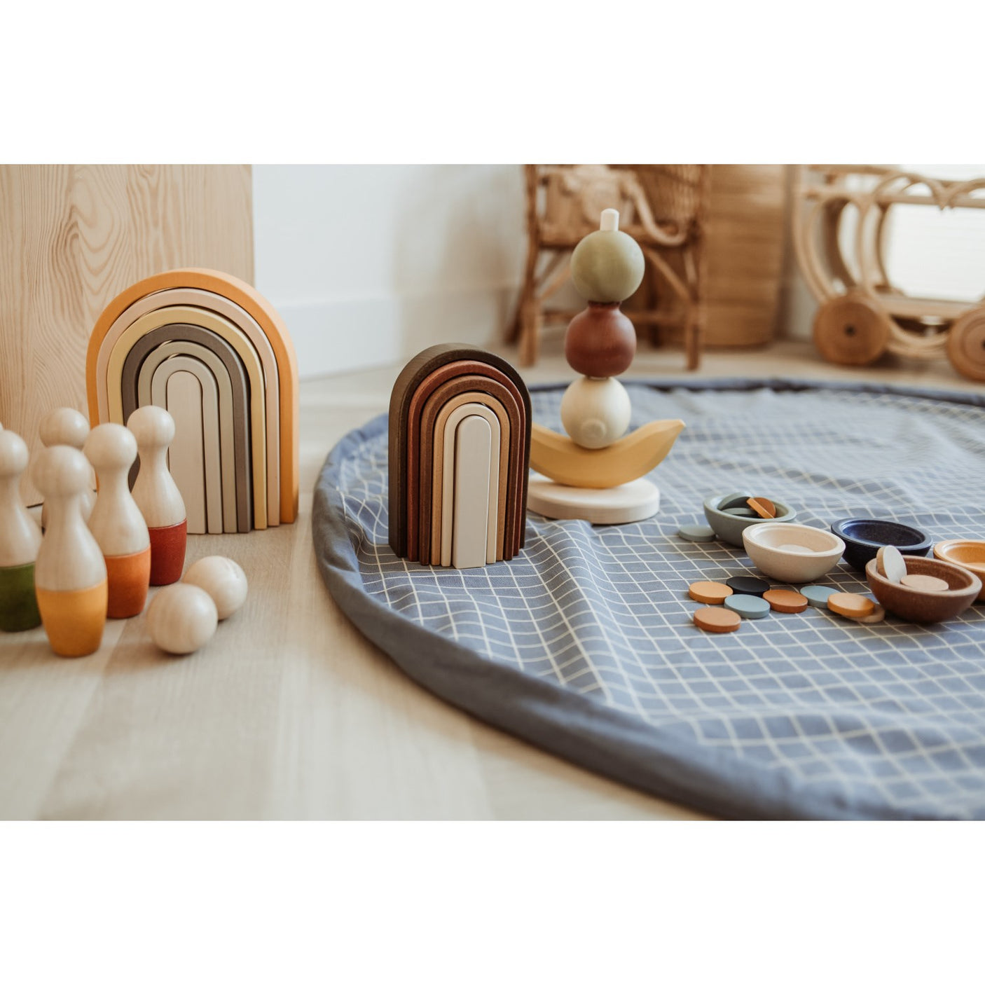 Play&Go Organic Grid Blue 2-in-1 Playmat