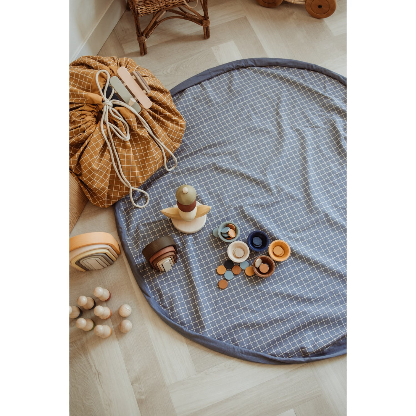 Play&Go Organic Grid Blue 2-in-1 Playmat