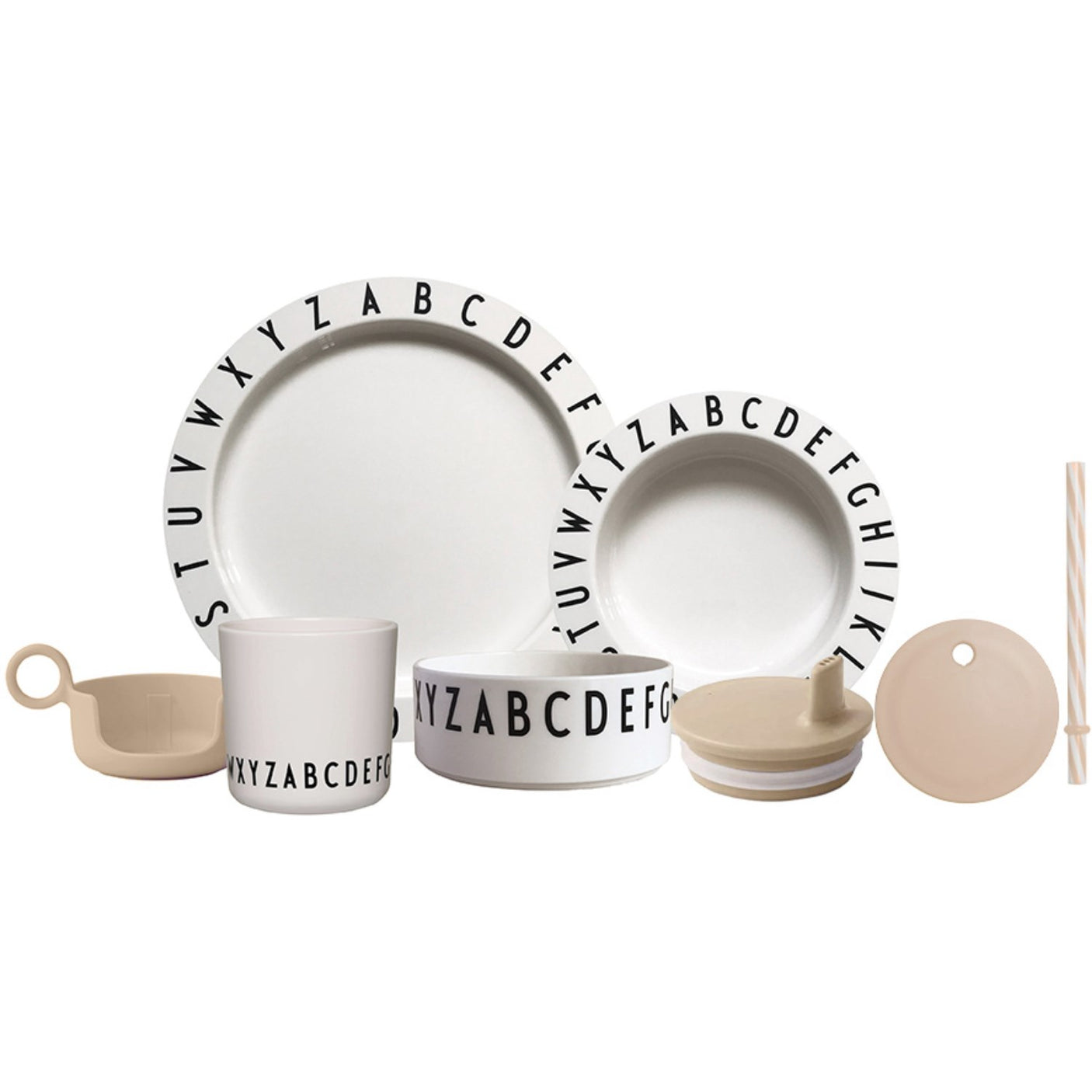 Design Letters Beige White Eat & Learn Plate Set