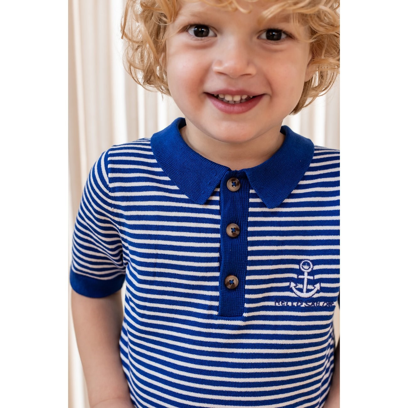 Fliink Mazerine Blue Cloud Dancer Stripe Anchor Stripe Ss Polo