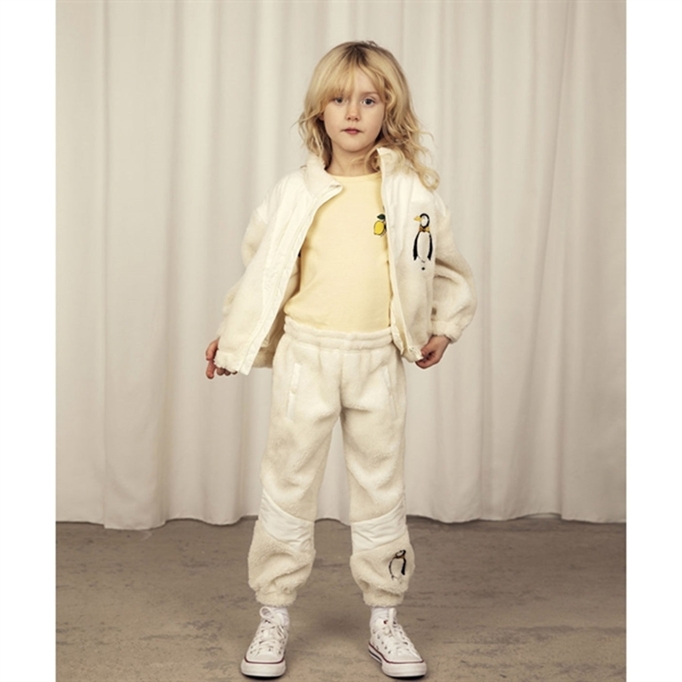 Mini Rodini Penguin Pile Zip Cardigan White
