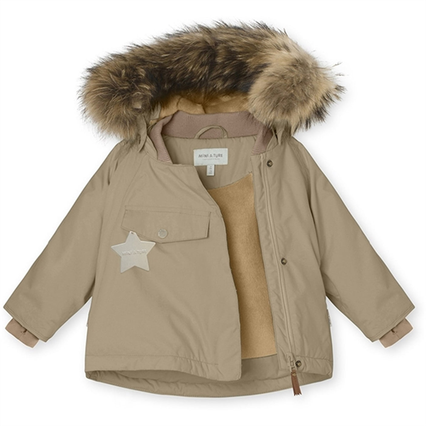 MINI A TURE Wang Fleece Fur Winter Jacket Savannah Tan
