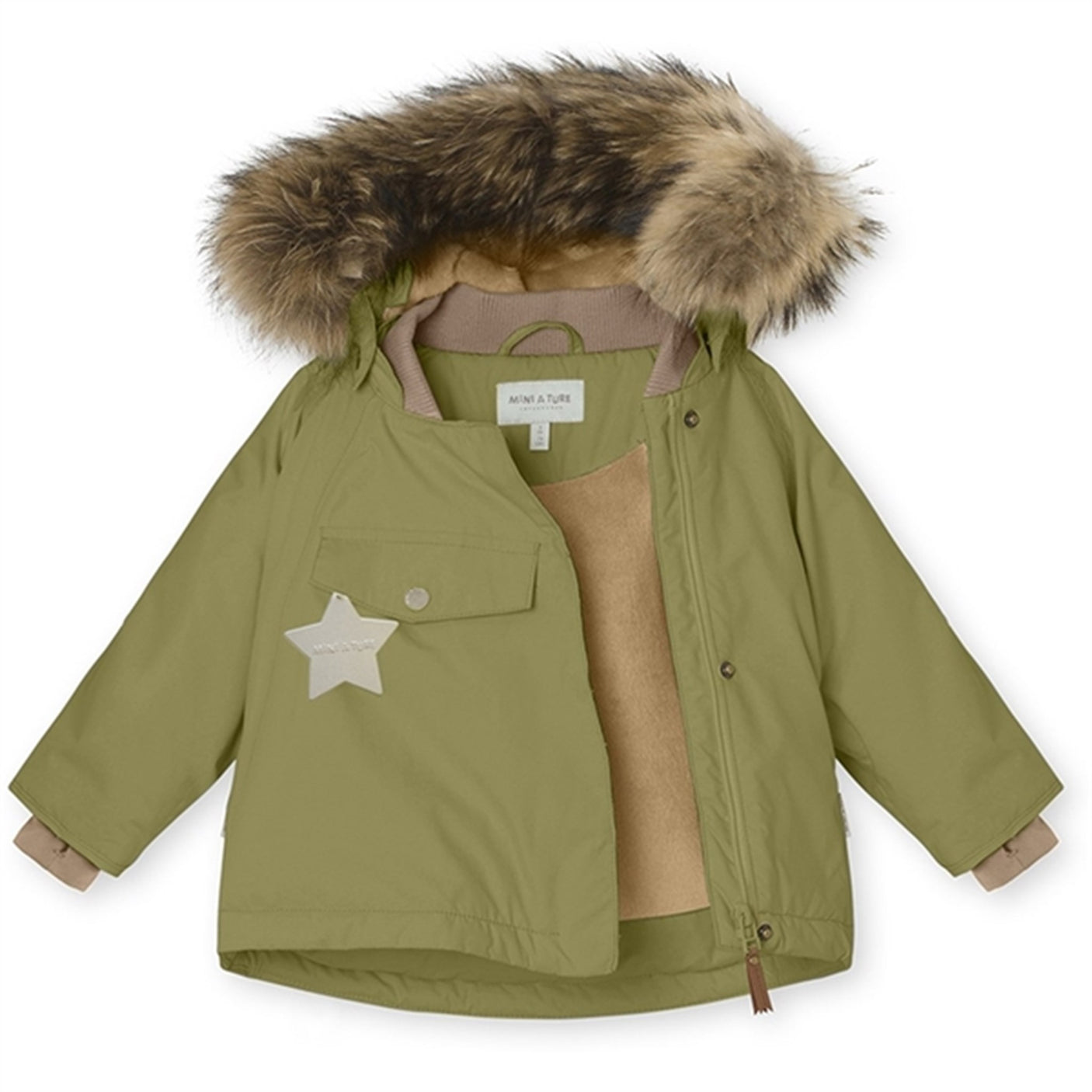 MINI A TURE Wang Fleece Fur Winter Jacket Mosstone