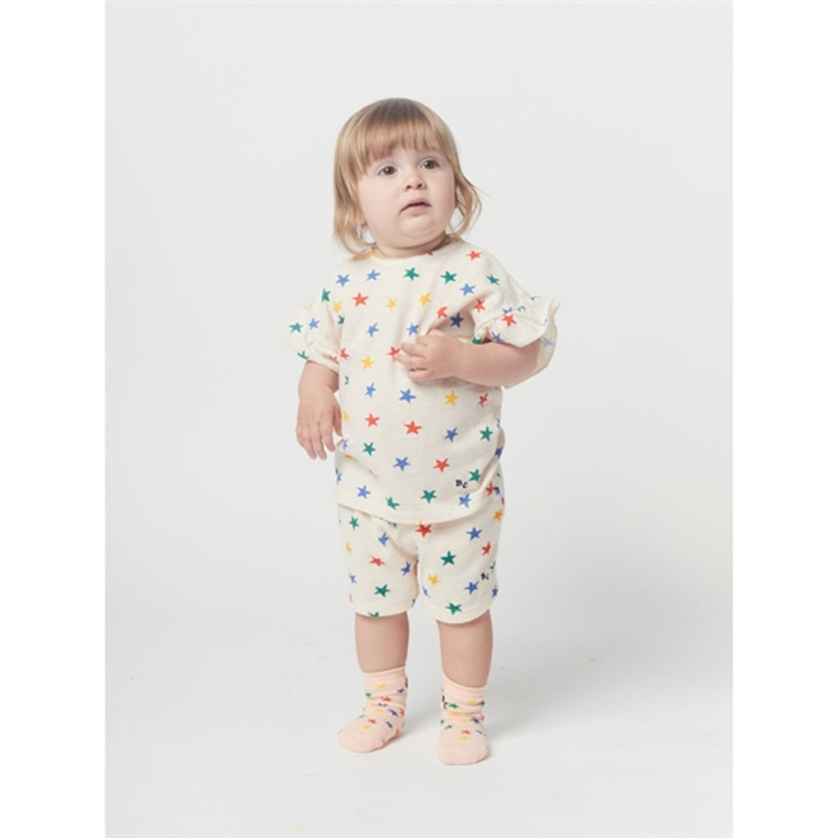 Bobo Choses Offwhite Multicolor Stars All Over Ruffle T-Shirt