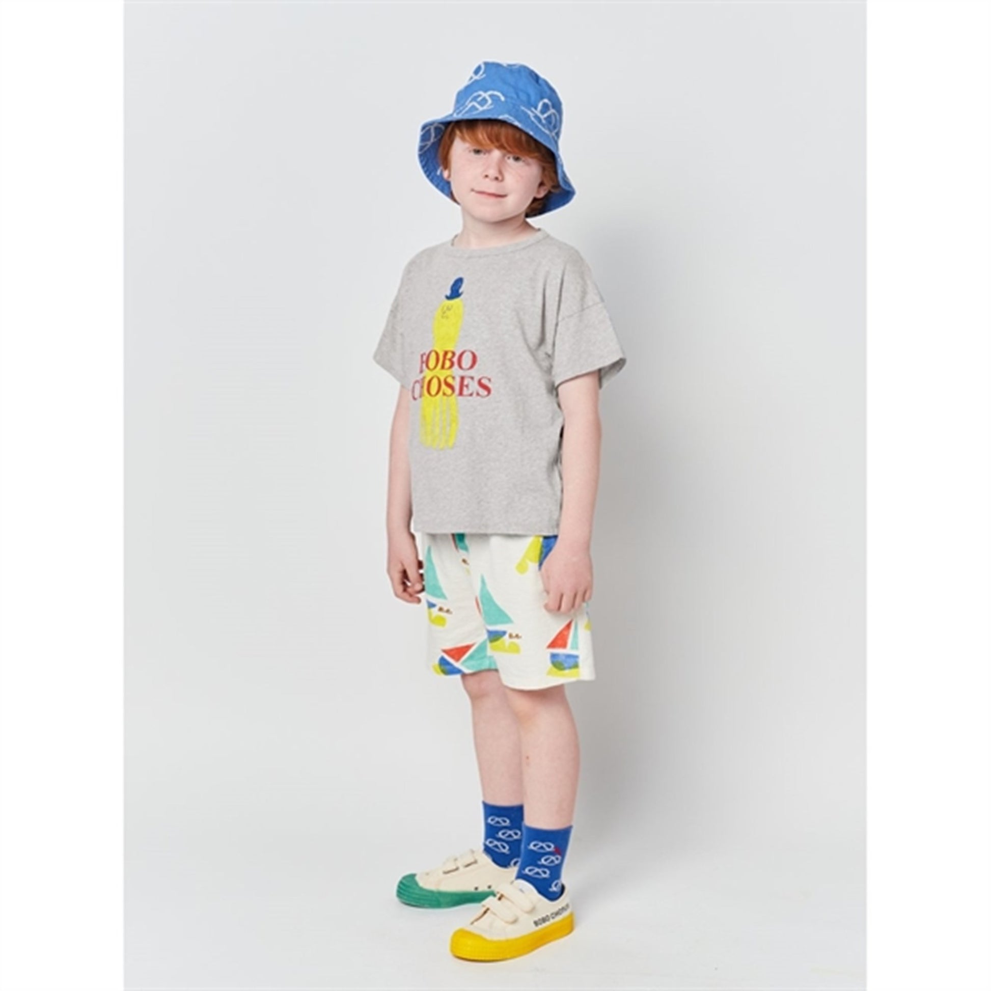 Bobo Choses Light Heather Grey Yellow Squid T-Shirt