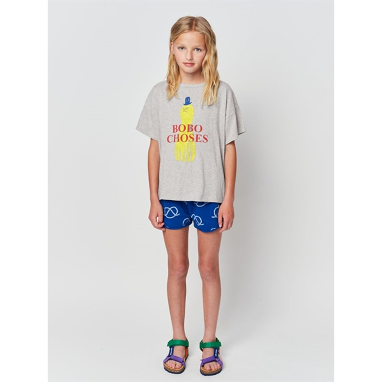 Bobo Choses Light Heather Grey Yellow Squid T-Shirt