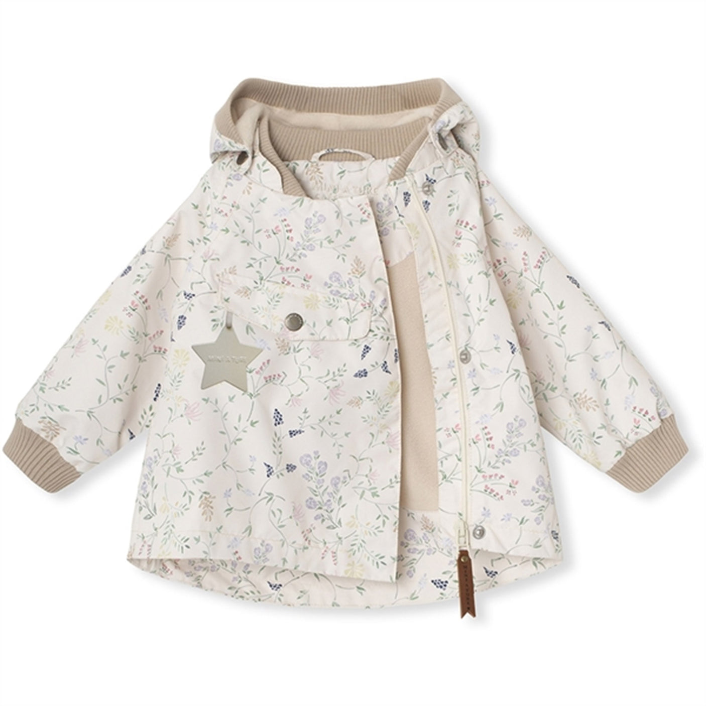 MINI A TURE WAI Spring Jacket w/Fleece Lining Printed Print Ancient Flowers