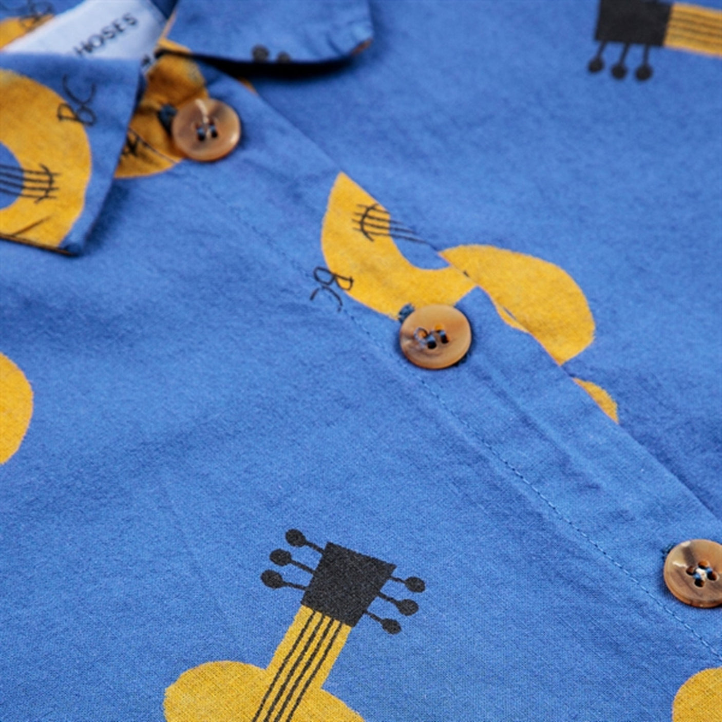 Bobo Choses Baby Acoustic Guitar All Over Woven Shirt Short Sleeve Navy Blue
