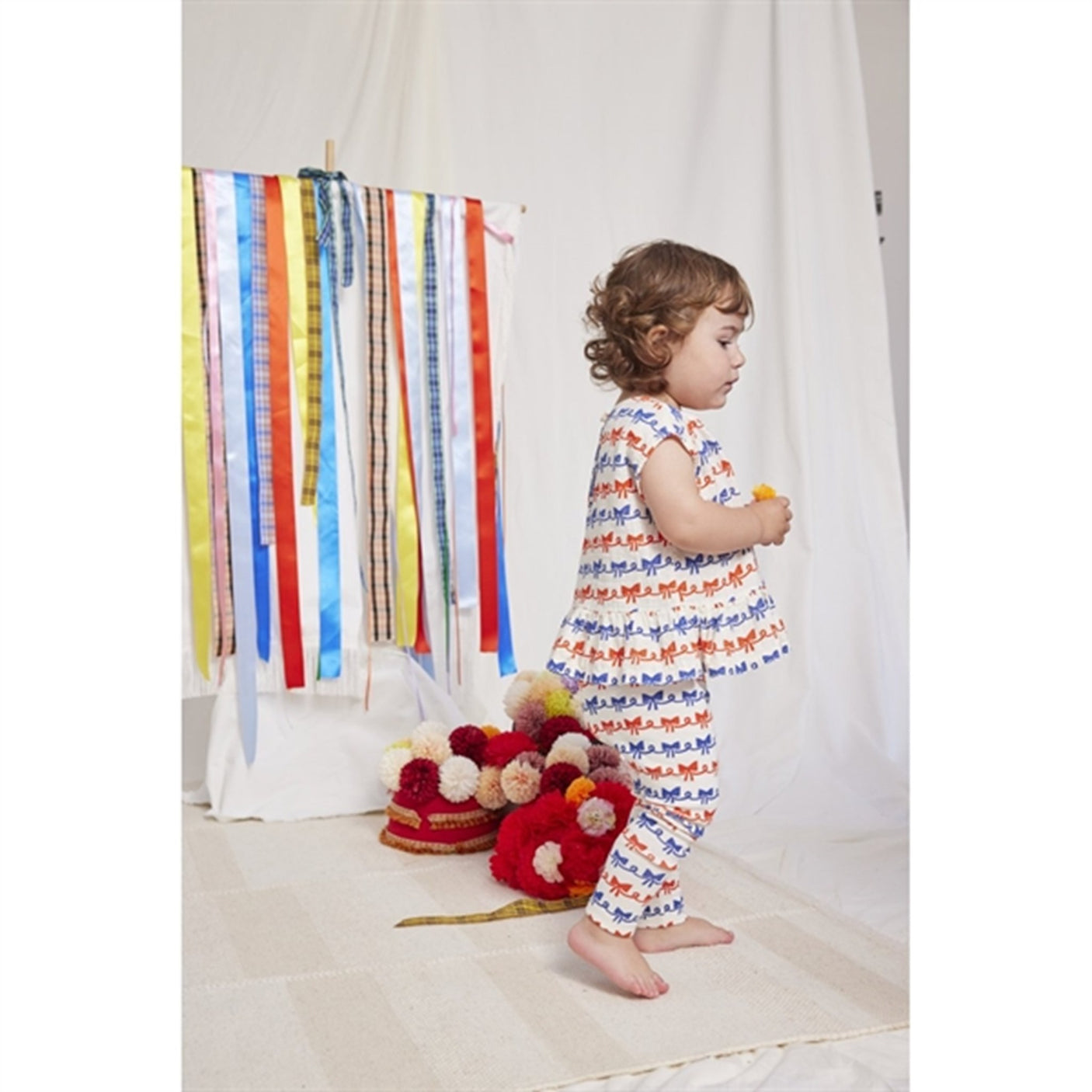 Bobo Choses Baby Ribbon Bow All Over Leggings Offwhite