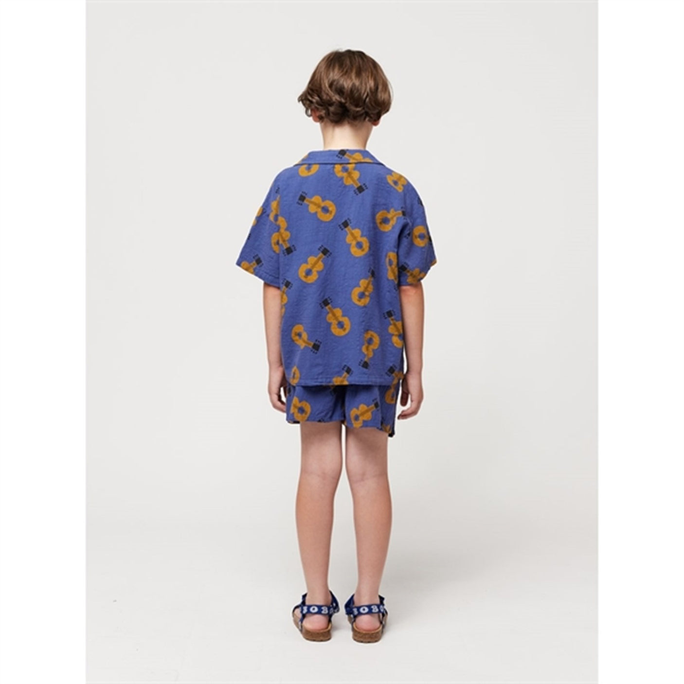 Bobo Choses Acoustic Guitar All Over Woven Shirt Short Sleeve Navy Blue