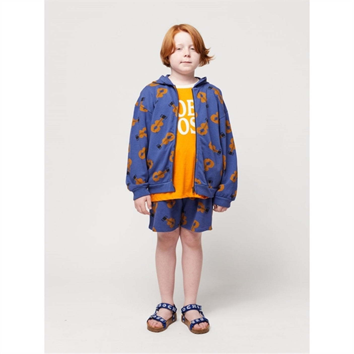 Bobo Choses Acoustic Guitar All Over Zipped Hoodie Navy Blue