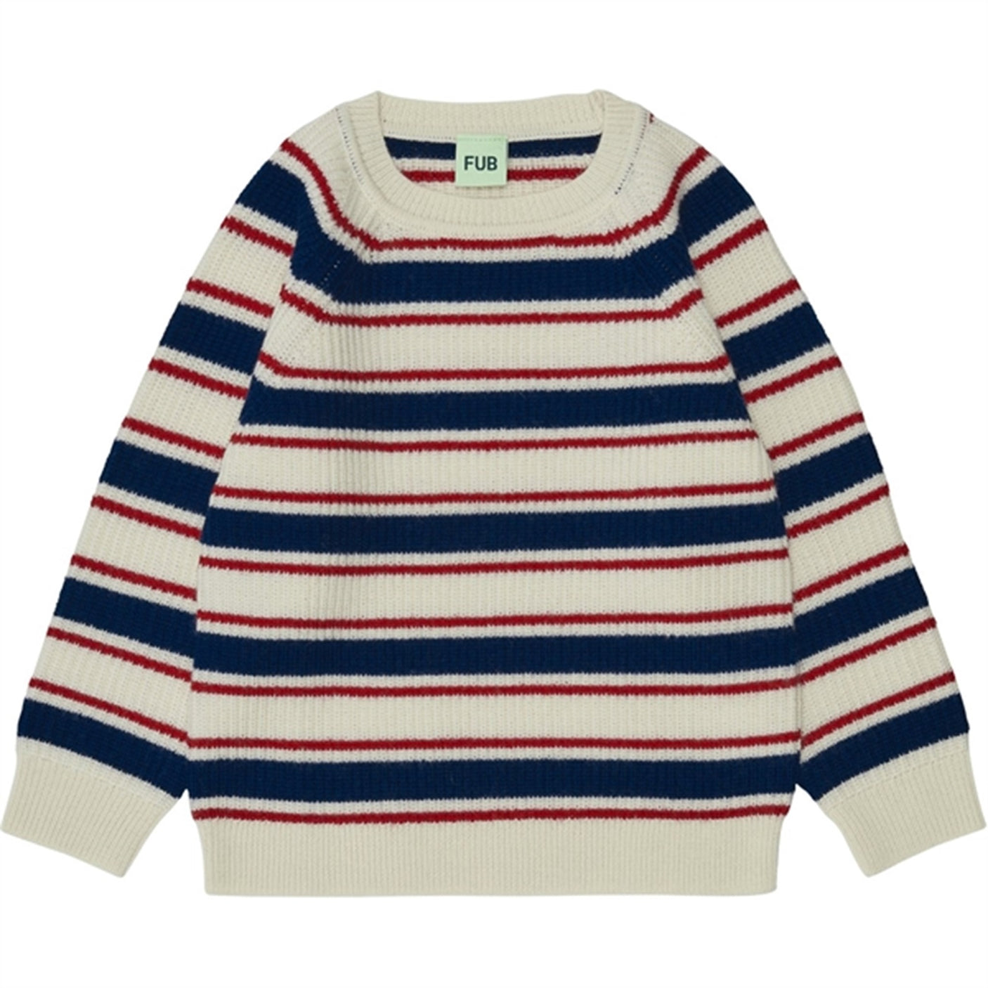 FUB Raglan Knitted Sweater Ecru/Royal Blue/Bright Red