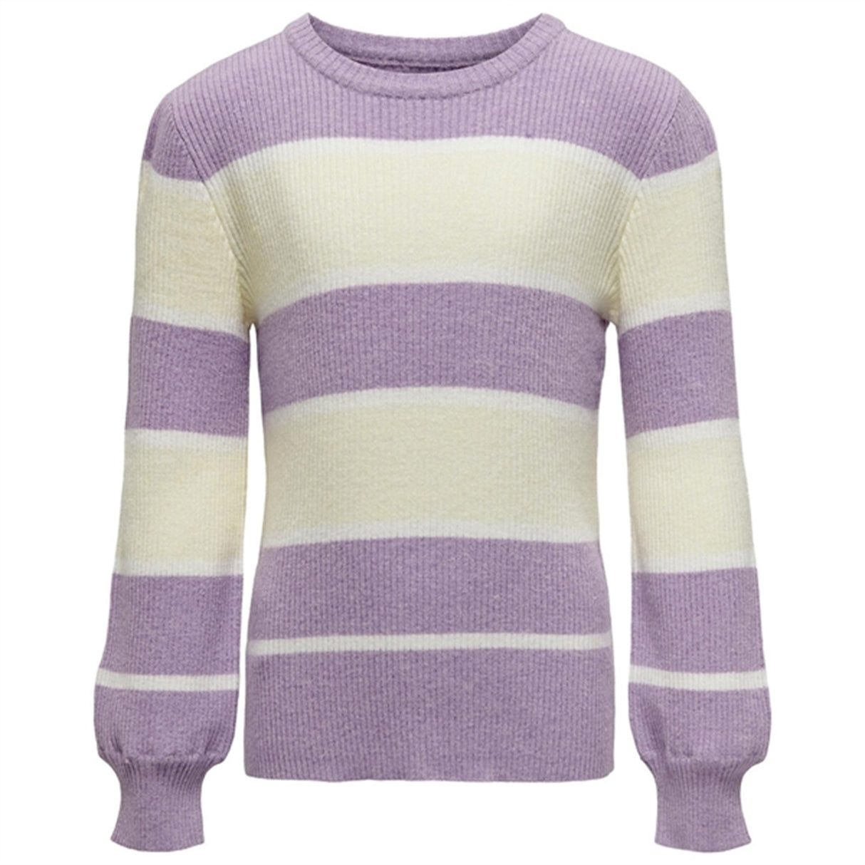 Kids ONLY Crocus Petal Whitecap Gray/Cloud Dancer Katia-Fia Strip O-Neck Knit