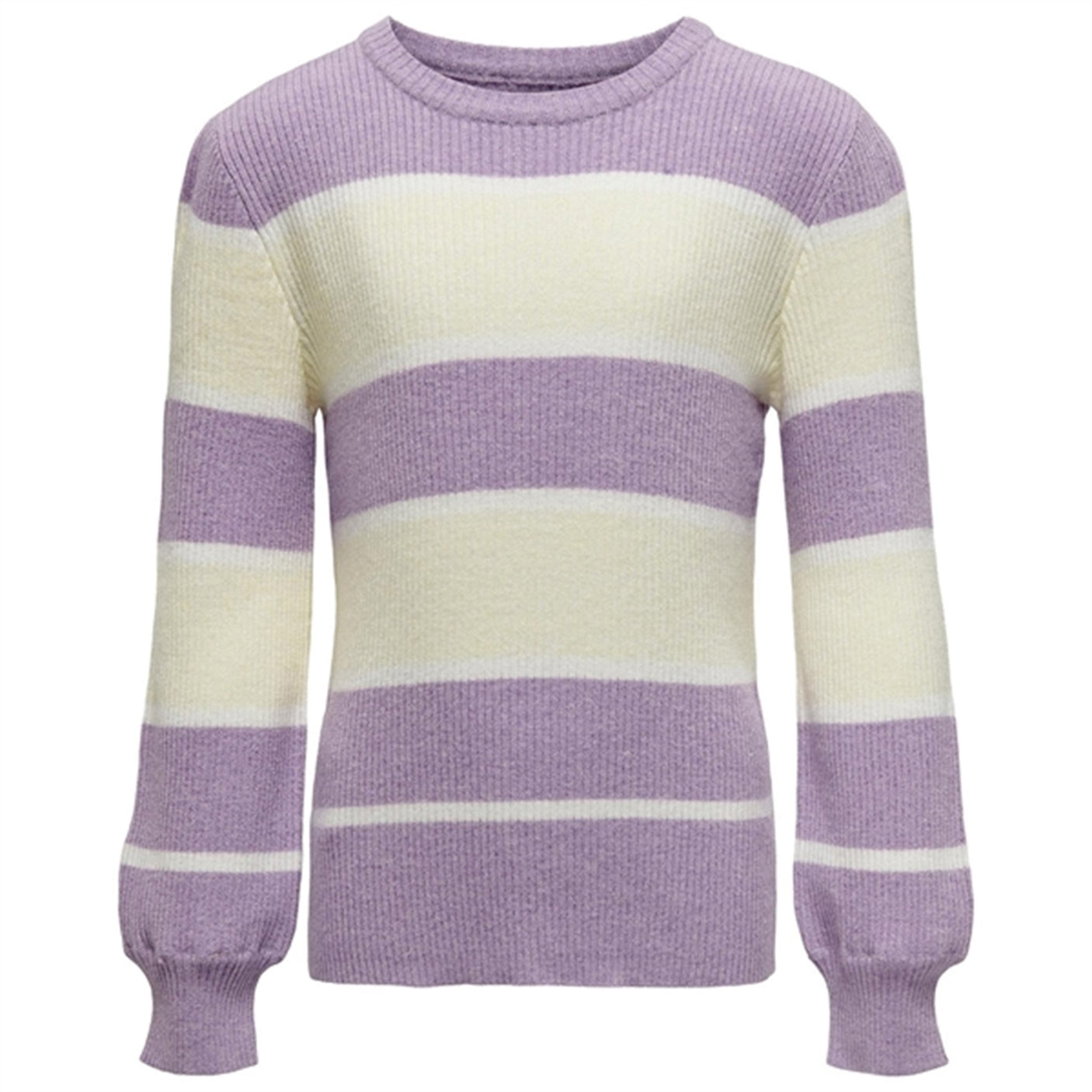 Kids ONLY Crocus Petal Whitecap Gray/Cloud Dancer Katia-Fia Strip O-Neck Knit
