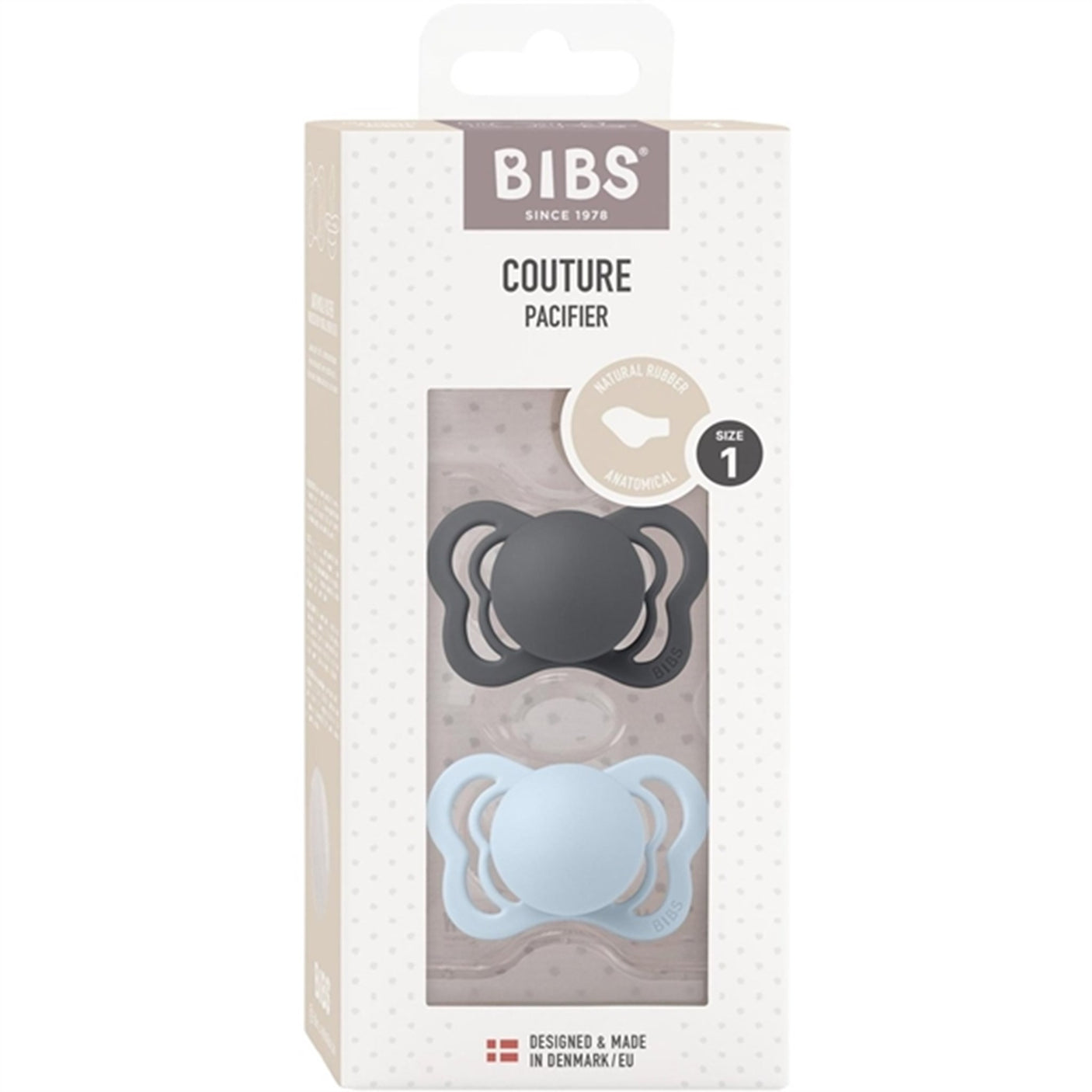 Bibs Couture Latex Pacifier 2-pack Iron/Baby Blue