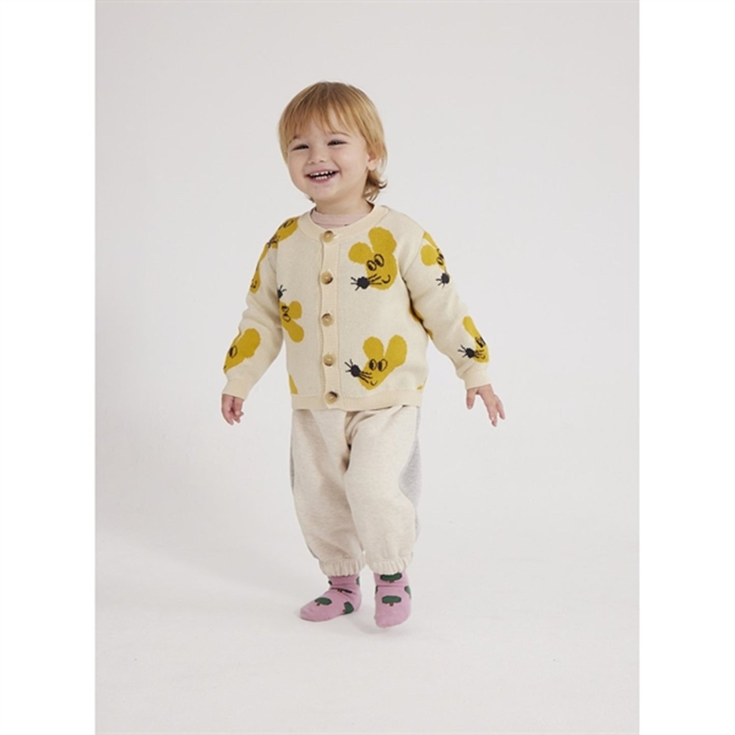 Bobo Choses Beige Mouse Cardigan AOP