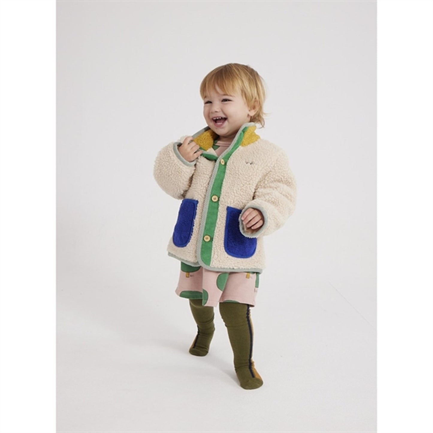 Bobo Choses Beige Color Block Sheepskin Jacket