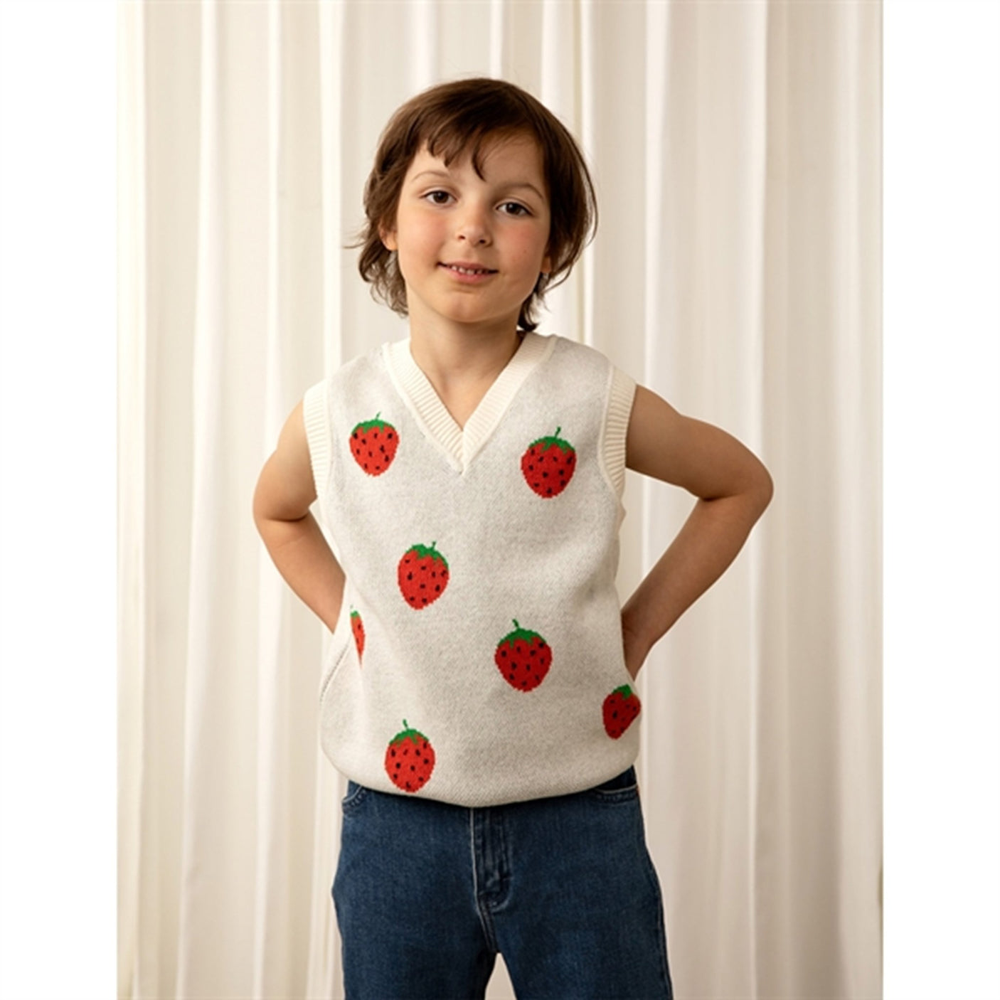 Mini Rodini Strawberries Slipover Vest Offwhite