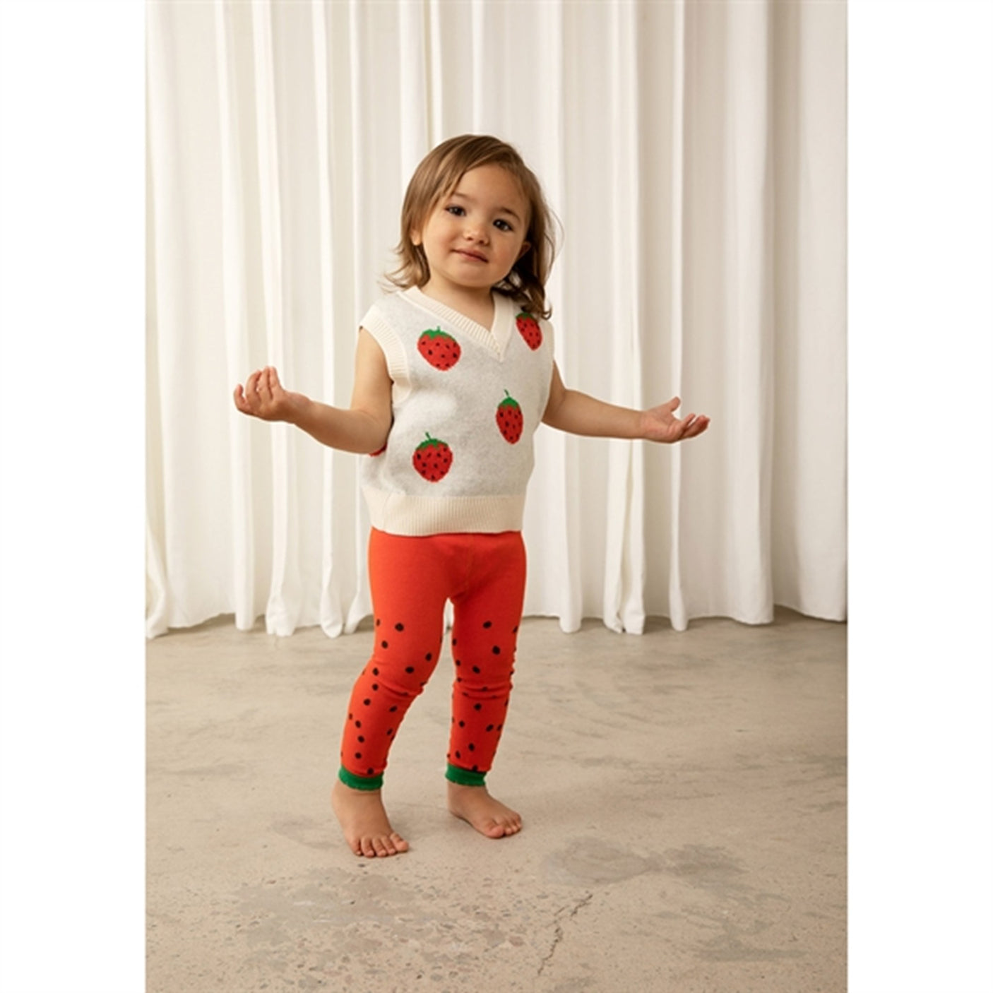Mini Rodini Strawberries Scallop Edge Leggings Red