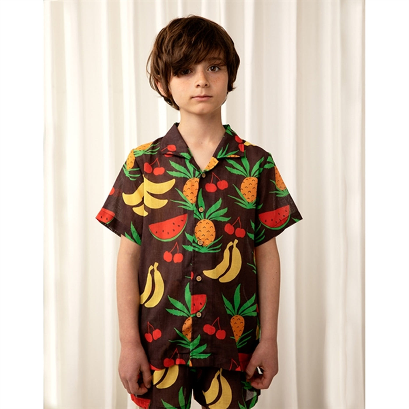 Mini Rodini Fruits Aop Woven SS Shirt Brown