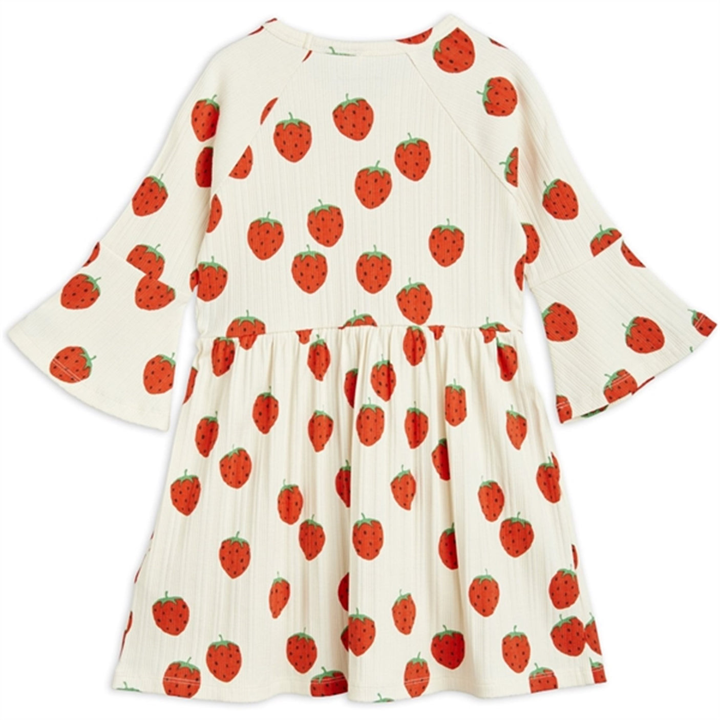 Mini Rodini Strawberries Aop Trumpet Sleeve Dress Offwhite