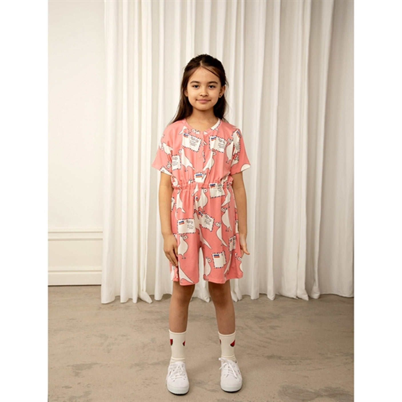 Mini Rodini Pigeons Tencel Aop Summersuit Pink