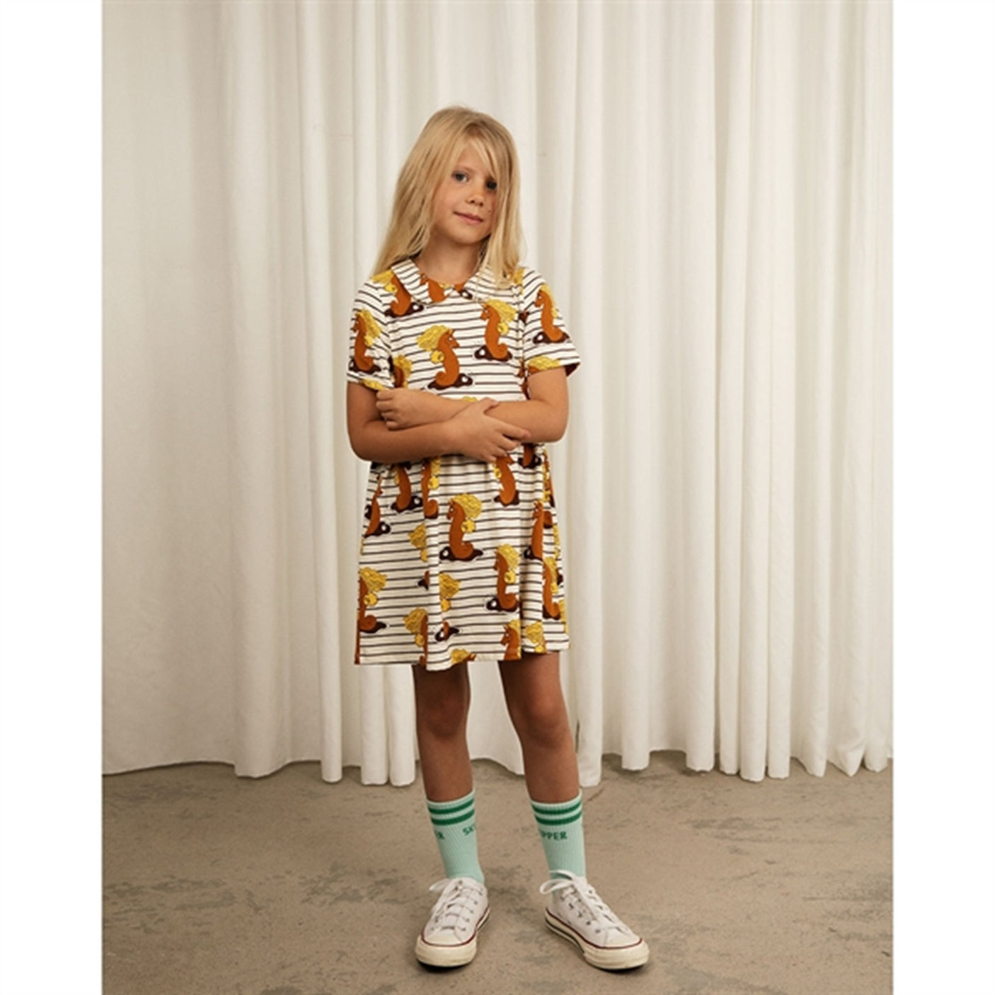 Mini Rodini Unicorn Seahorse AOP Dress Brown