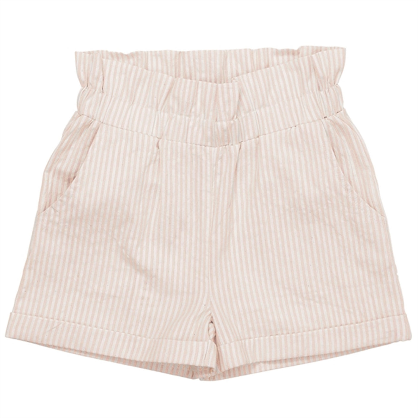 Copenhagen Colors Dusty Rose W Cream Stripe Seersucker Shorts w. Ruffles