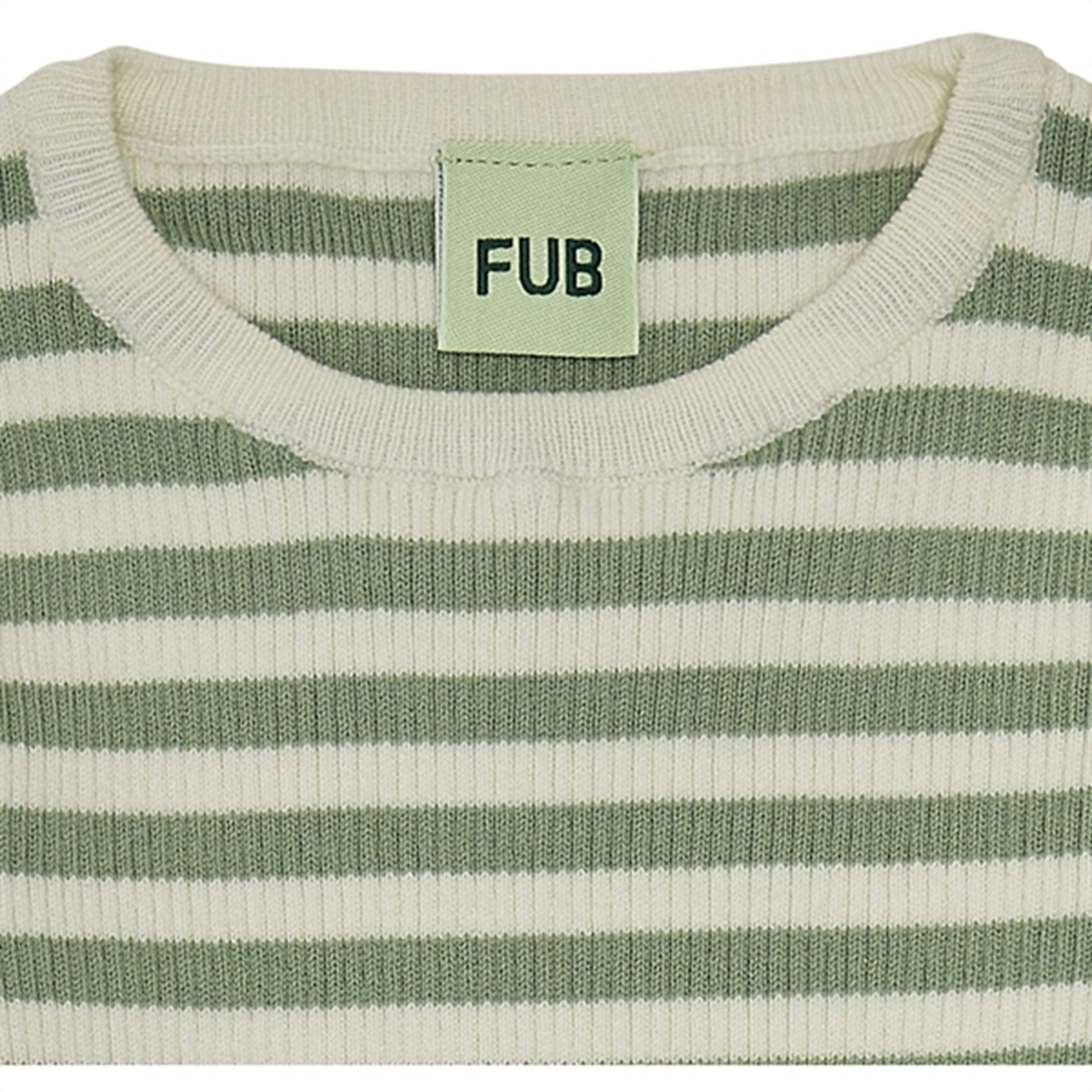 FUB Striped Rib Blouse Ecru/Leaf 2