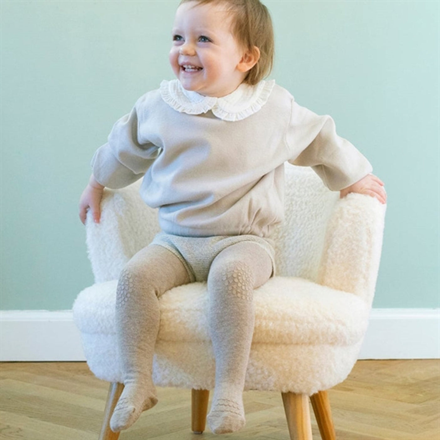 GObabyGO Non-Slip Crawling Tights Wool Sand