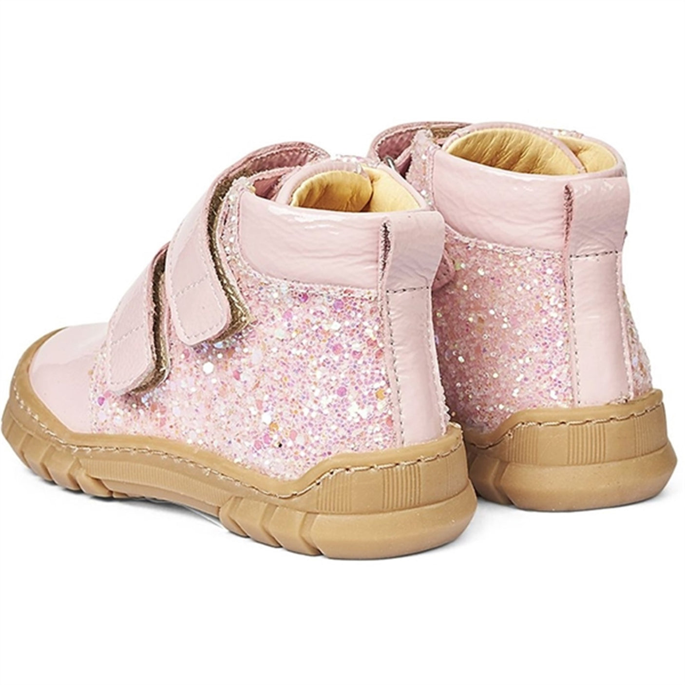 Angulus Starter Shoe W. Velcro And Glitter Details Peach/Peach Glitter