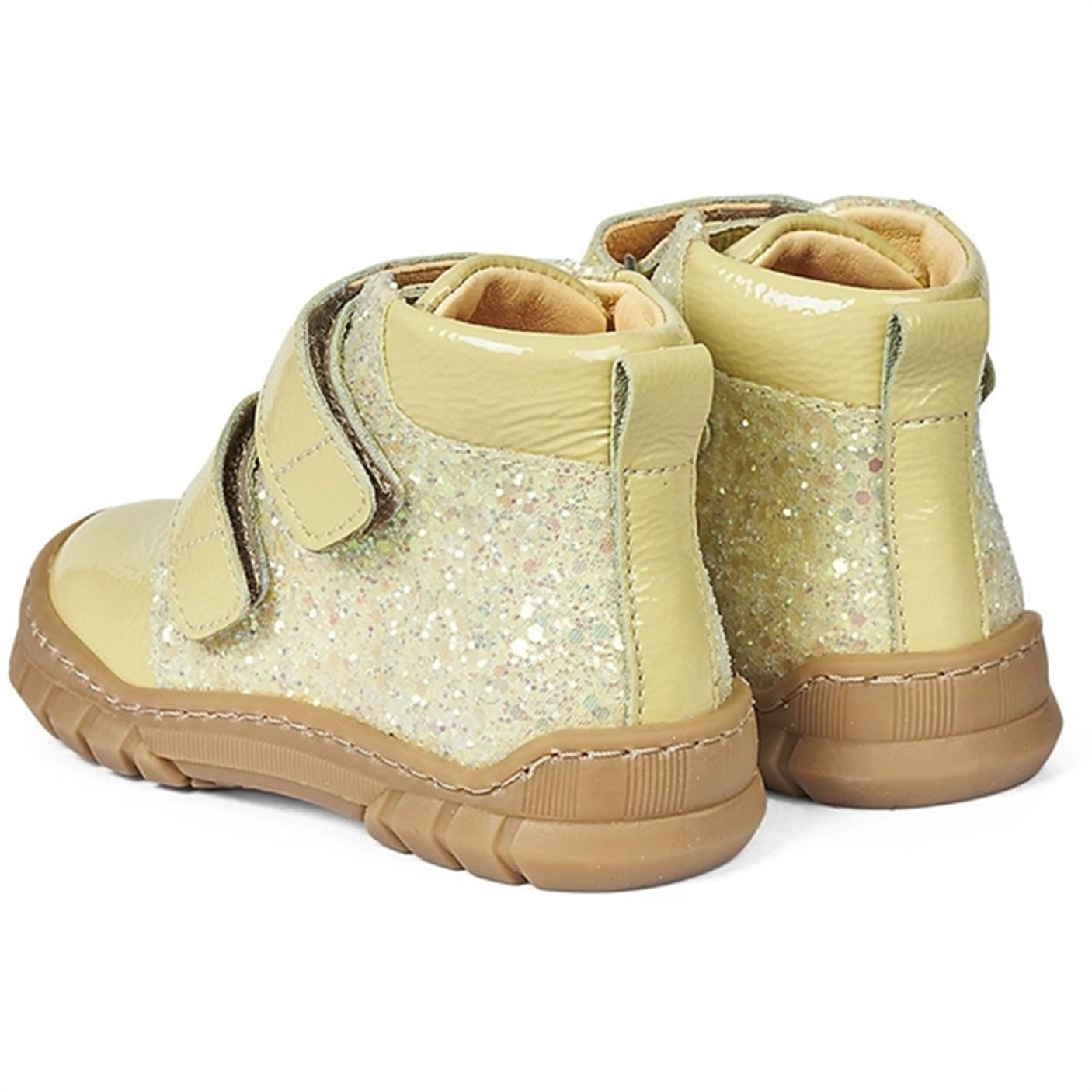 Angulus Starter Shoe W. Velcro And Glitter Details Light Yellow/Light Yellow Glitter