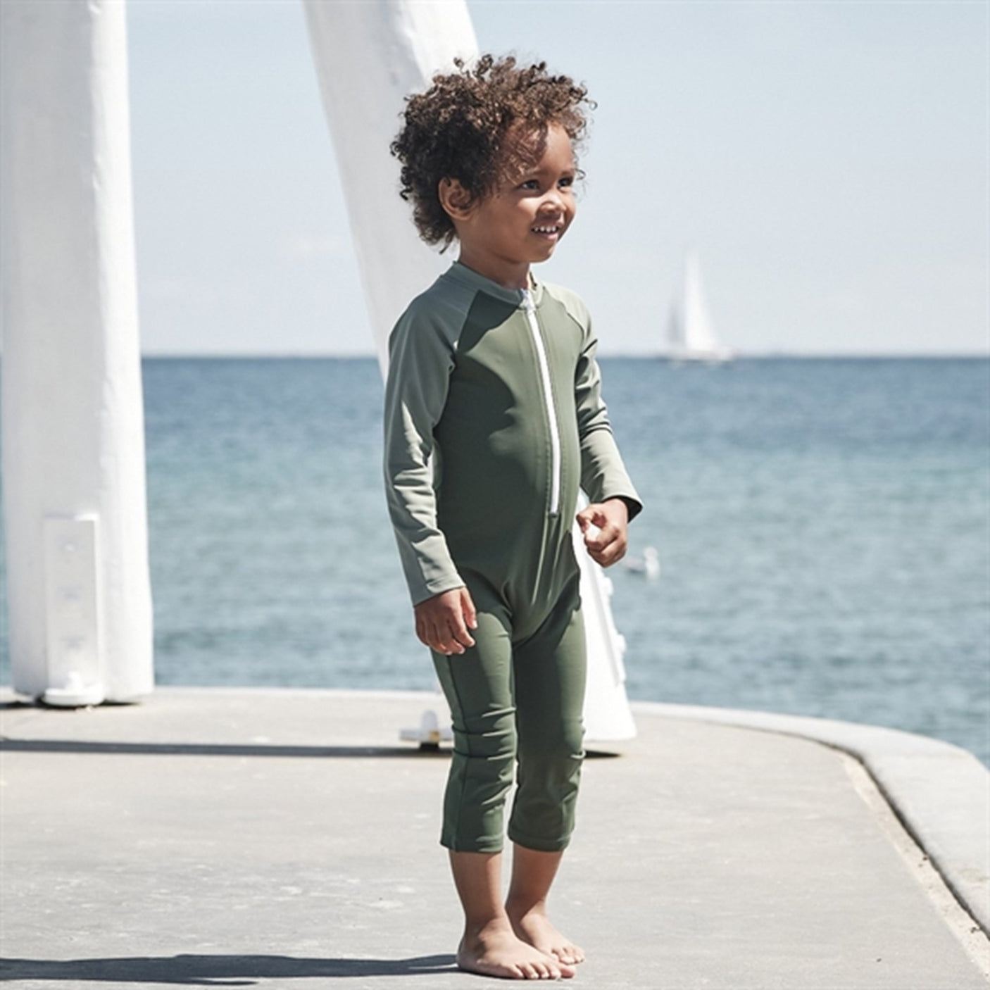 Petit Crabe Forest/Army Multi Color Onesie with Zipper