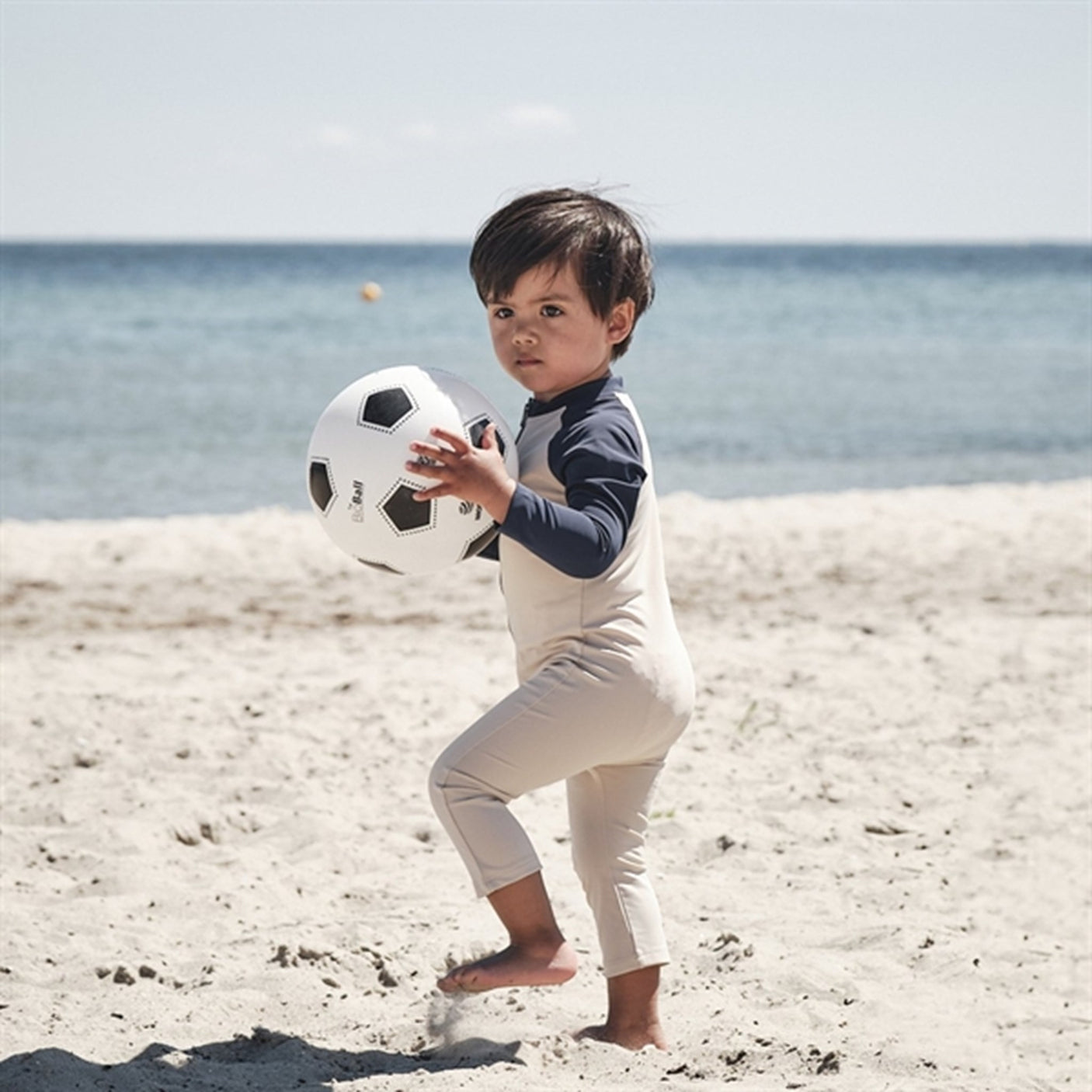 Petit Crabe Latte/Blue Multi Color Onesie with Zipper