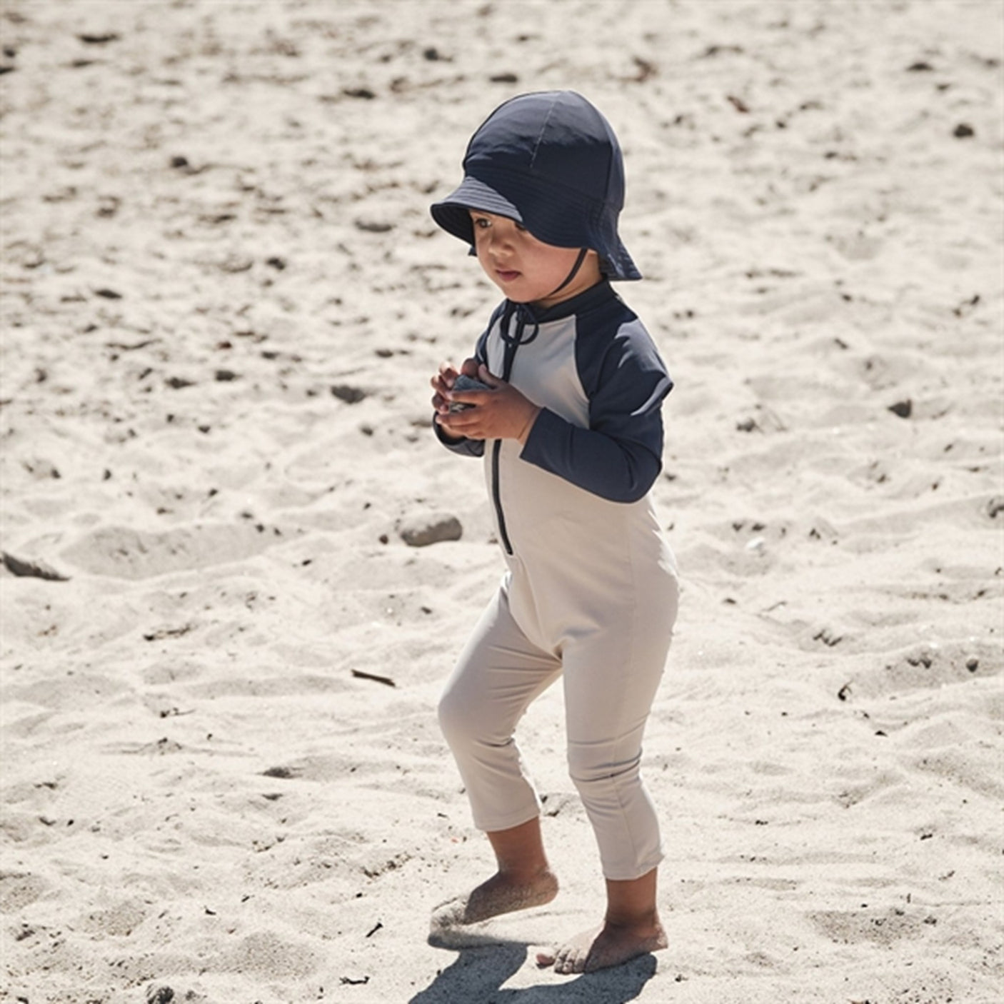 Petit Crabe Latte/Blue Multi Color Onesie with Zipper