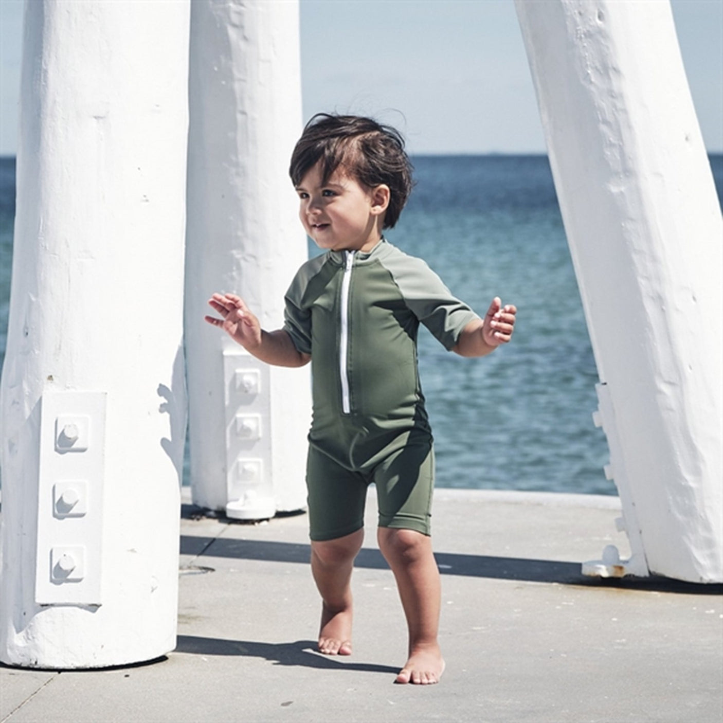 Petit Crabe Forest/Army Multi Color Onesie with Zipper