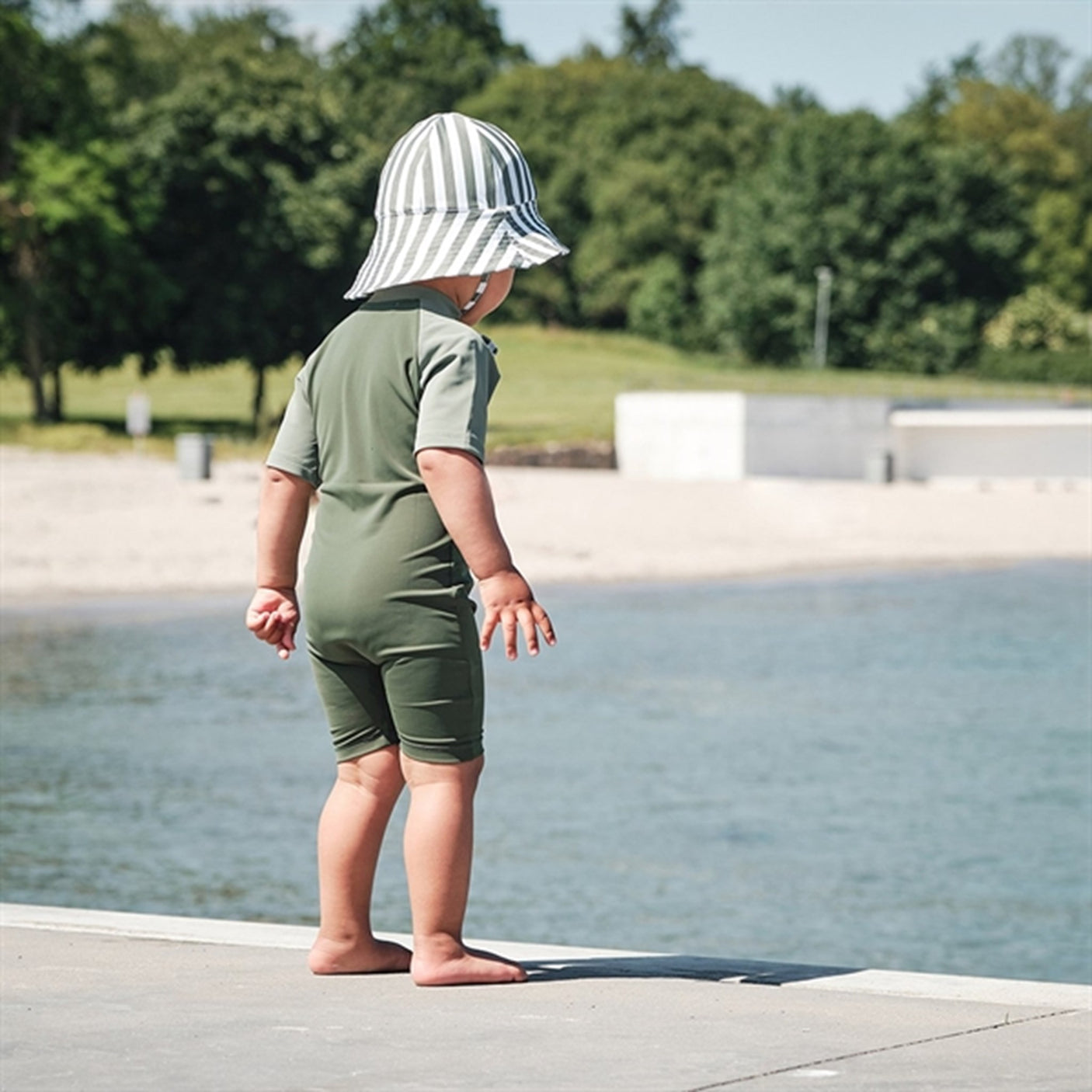 Petit Crabe Forest/Army Multi Color Onesie with Zipper