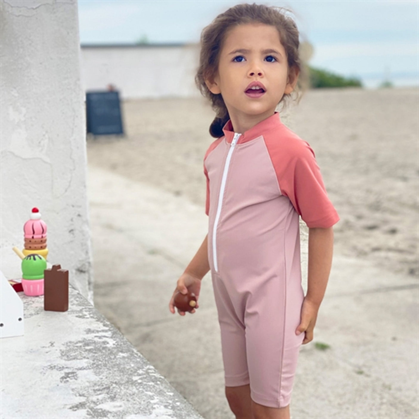 Petit Crabe Rose Nude/Morocco Multi Color Sunsuit with Zipper