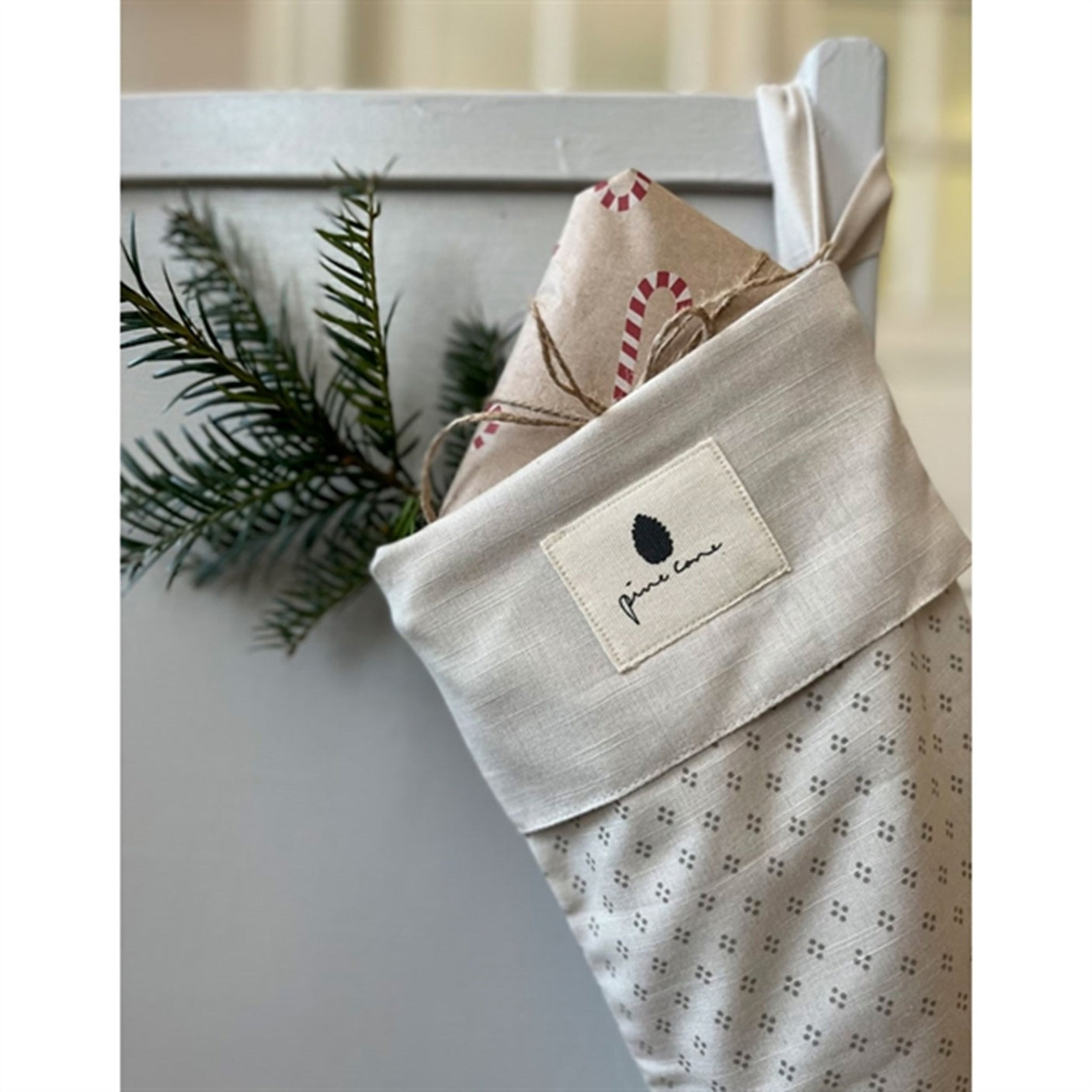 Pine Cone Grandma's Christmas Sock Natura Dot