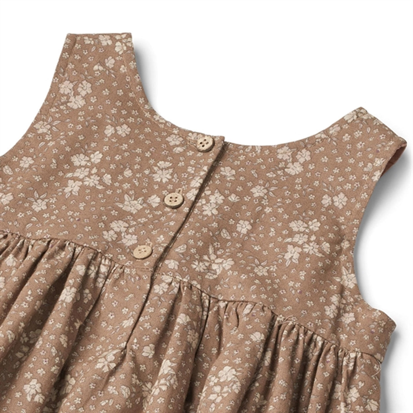 Wheat Cocoa Brown Flowers Pinafore Wrinkles Dress