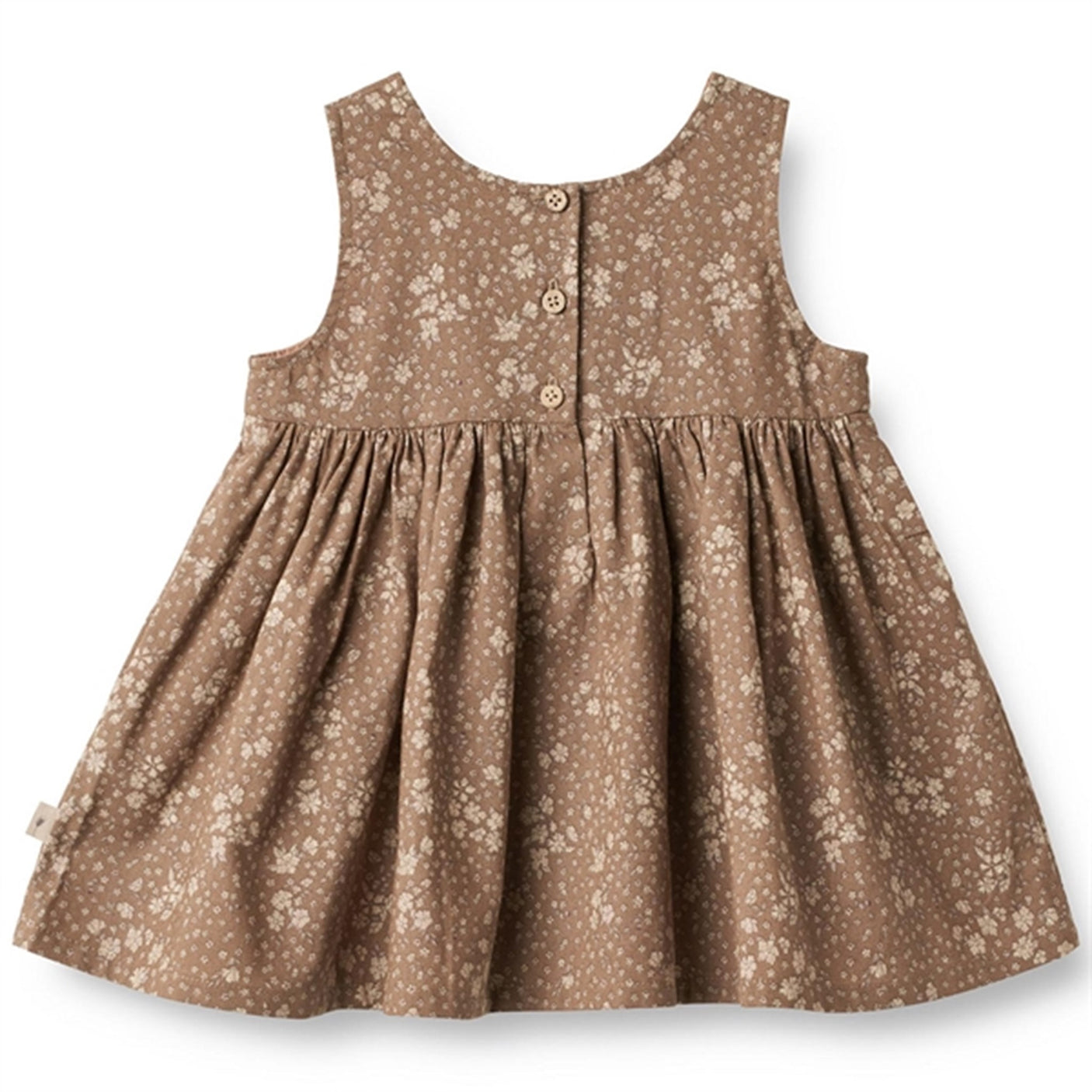 Wheat Cocoa Brown Flowers Pinafore Wrinkles Dress
