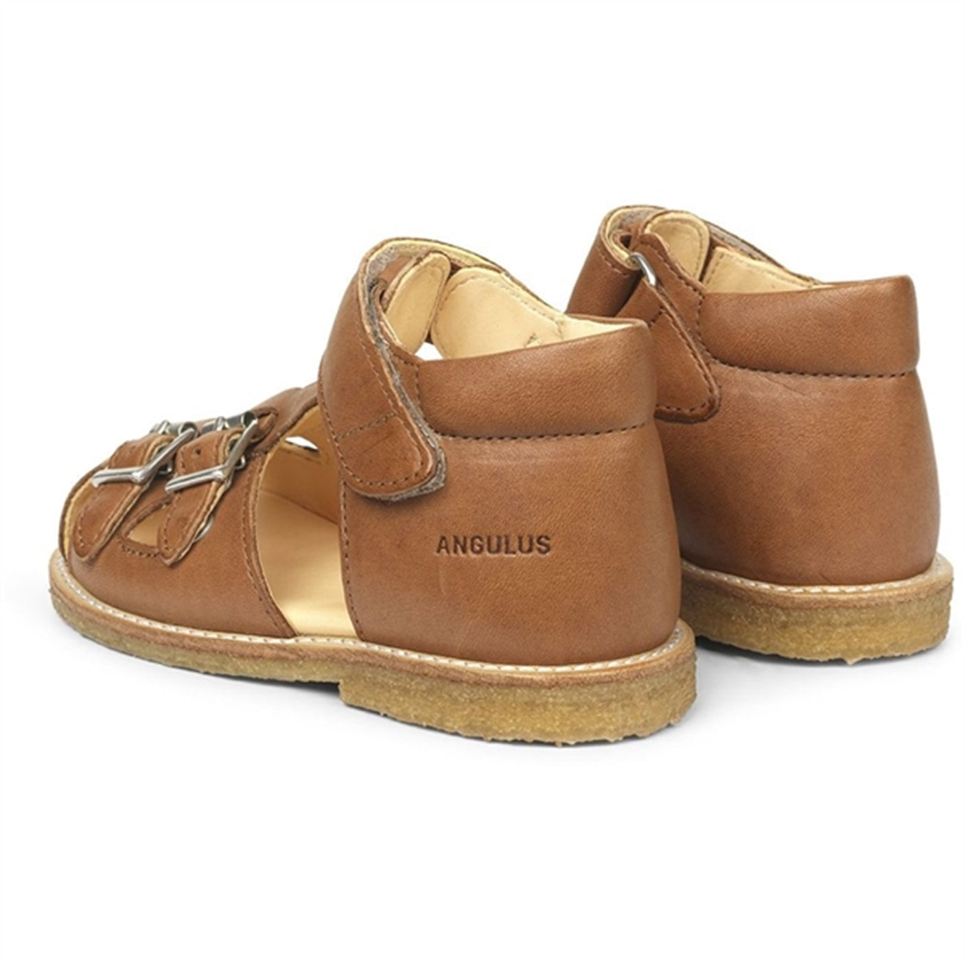 Angulus Starter Sandal W. Velcro And Buckles Cognac