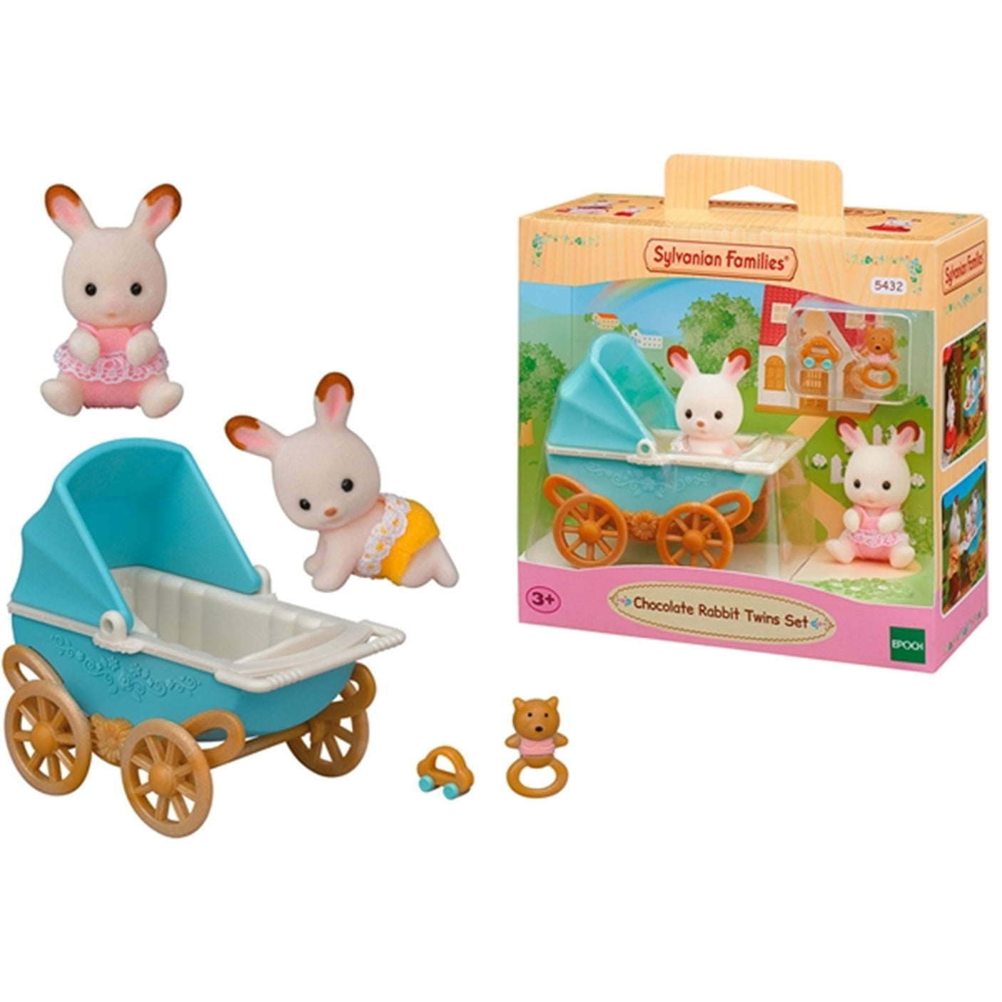 Sylvanian Families® Chocolate Rabbit Twins Set (New Pram)
