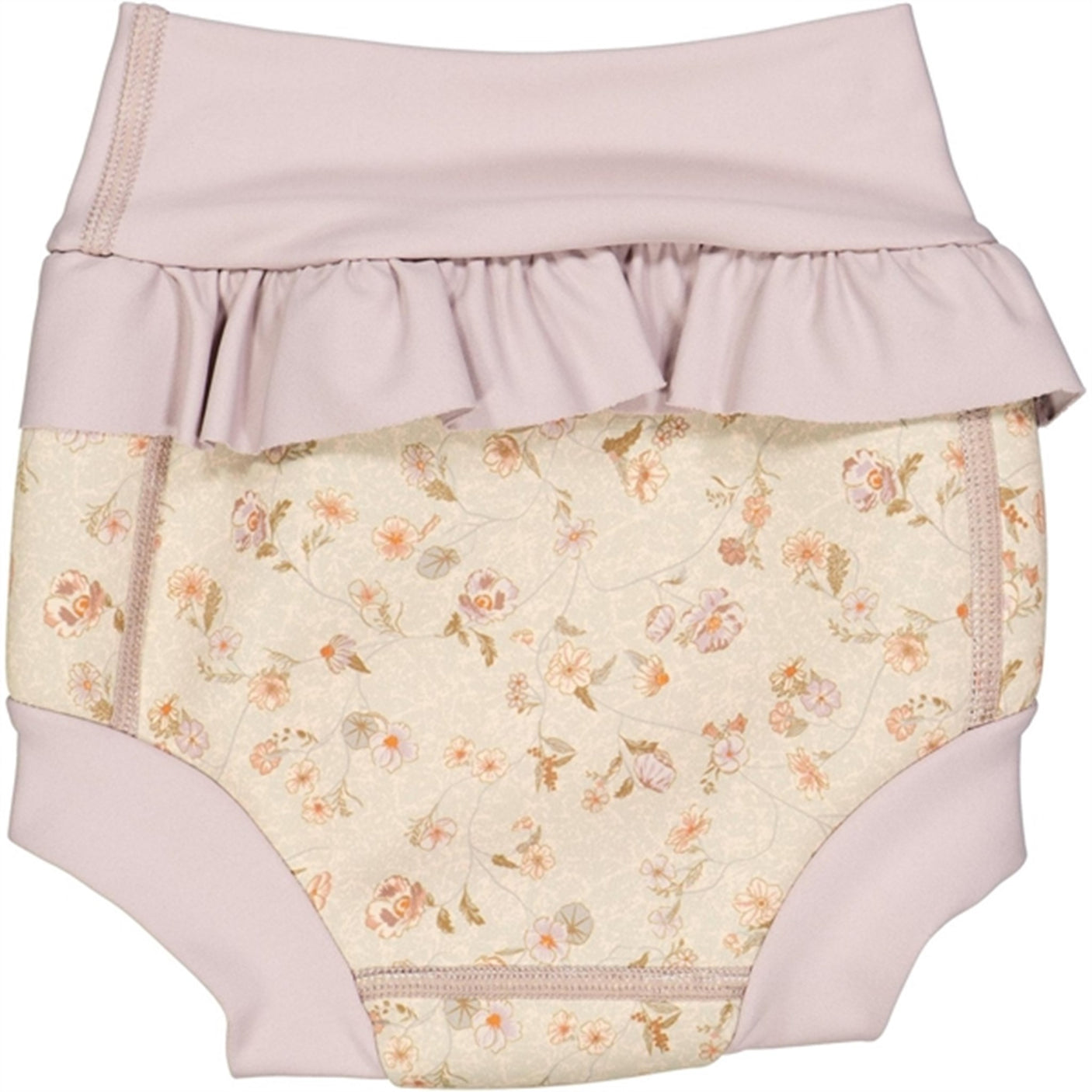 Wheat Purple Poppy Flowers Ruffle Neopren Swim Pants